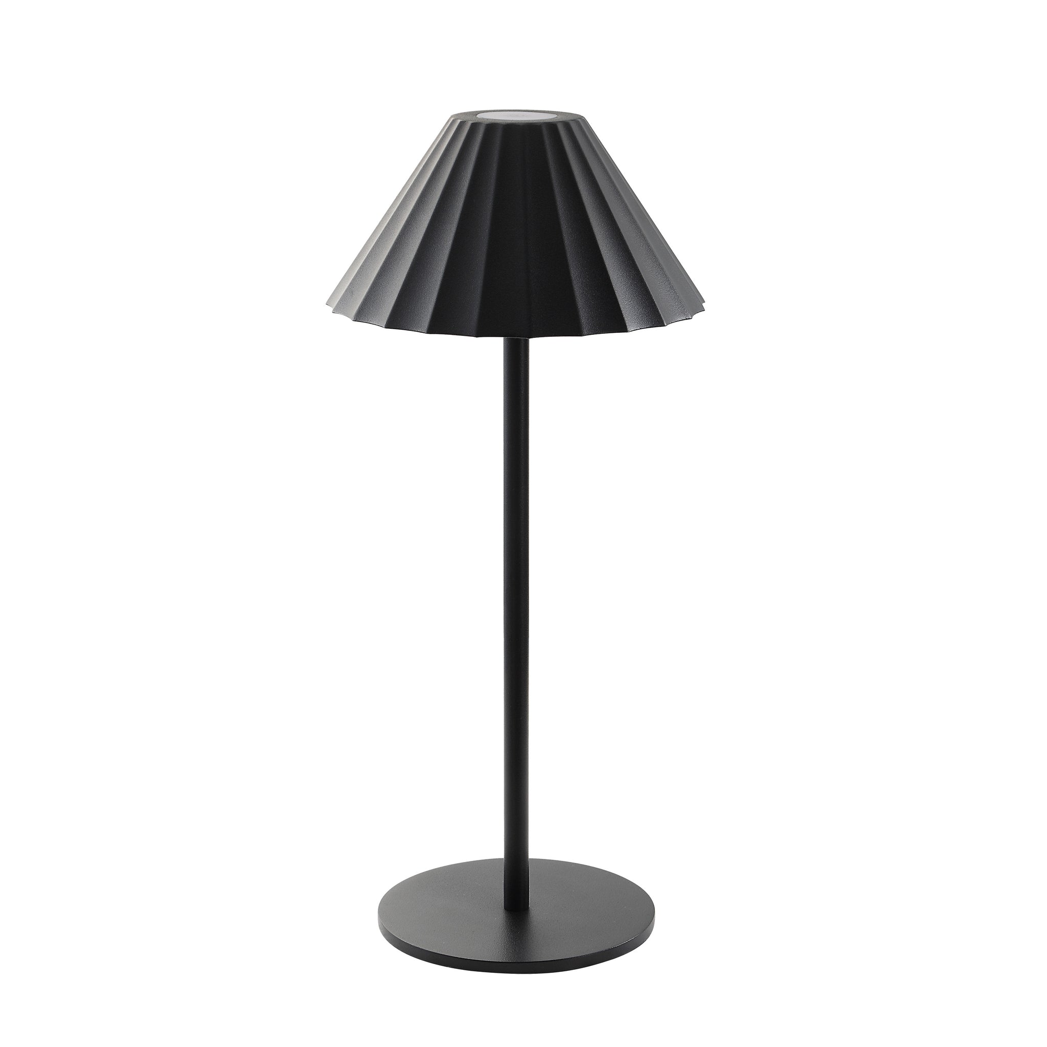 Giada Table Lamp by Renwil, black pleated shade, minimalist black base, stylish profile