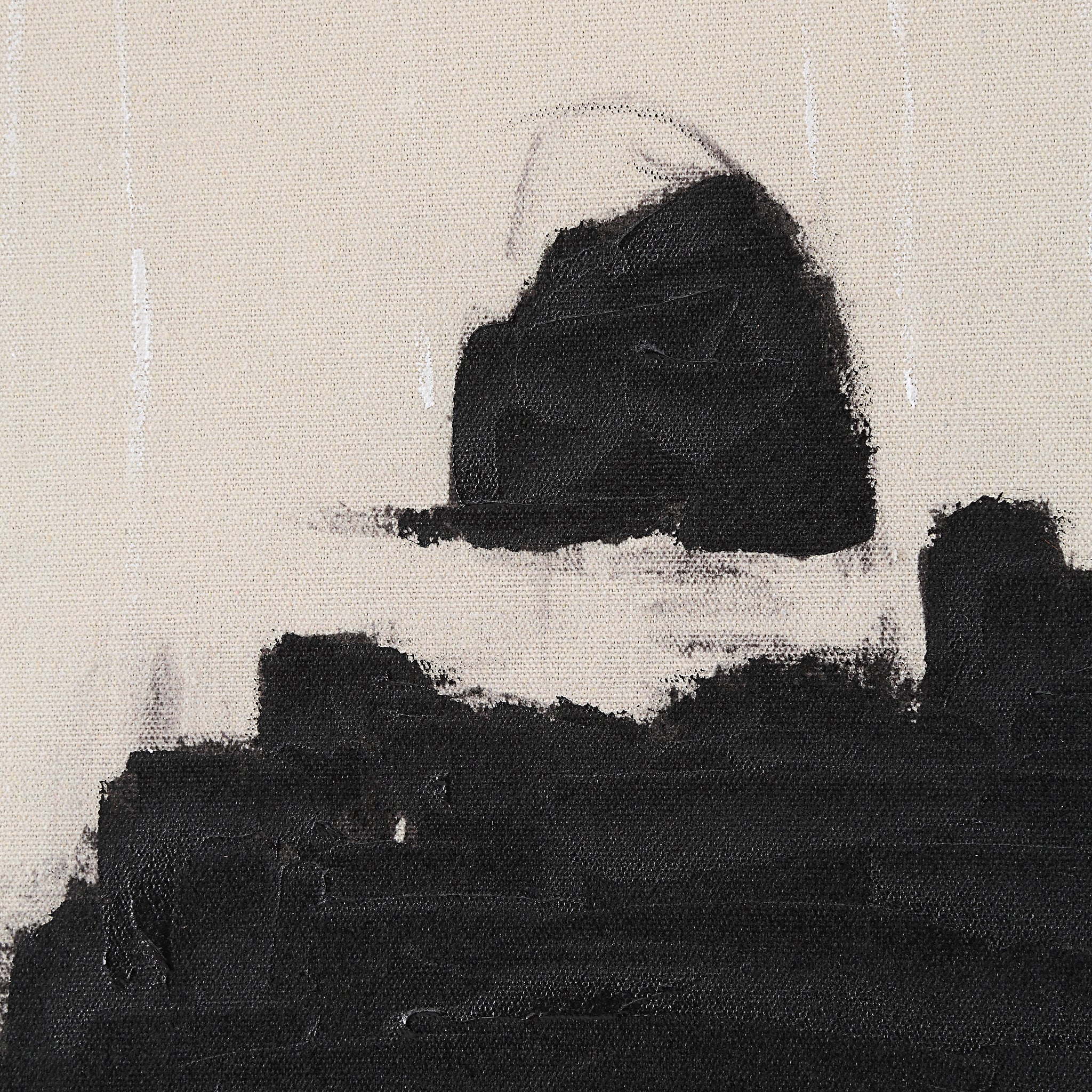Close-up of Asia Canvas Art showing black abstract shapes on a beige canvas.