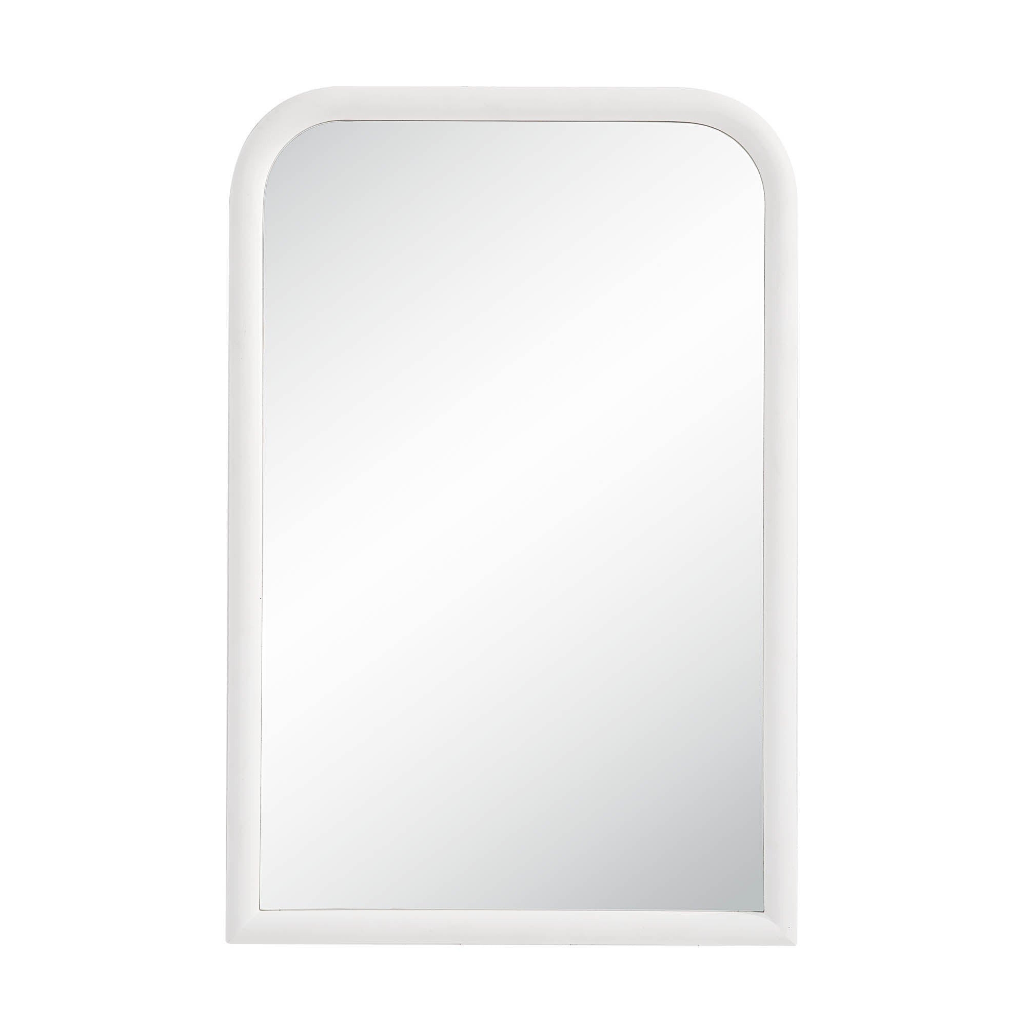 Colima Wall Mirror with a smooth white frame and a rectangular shape, front view.
