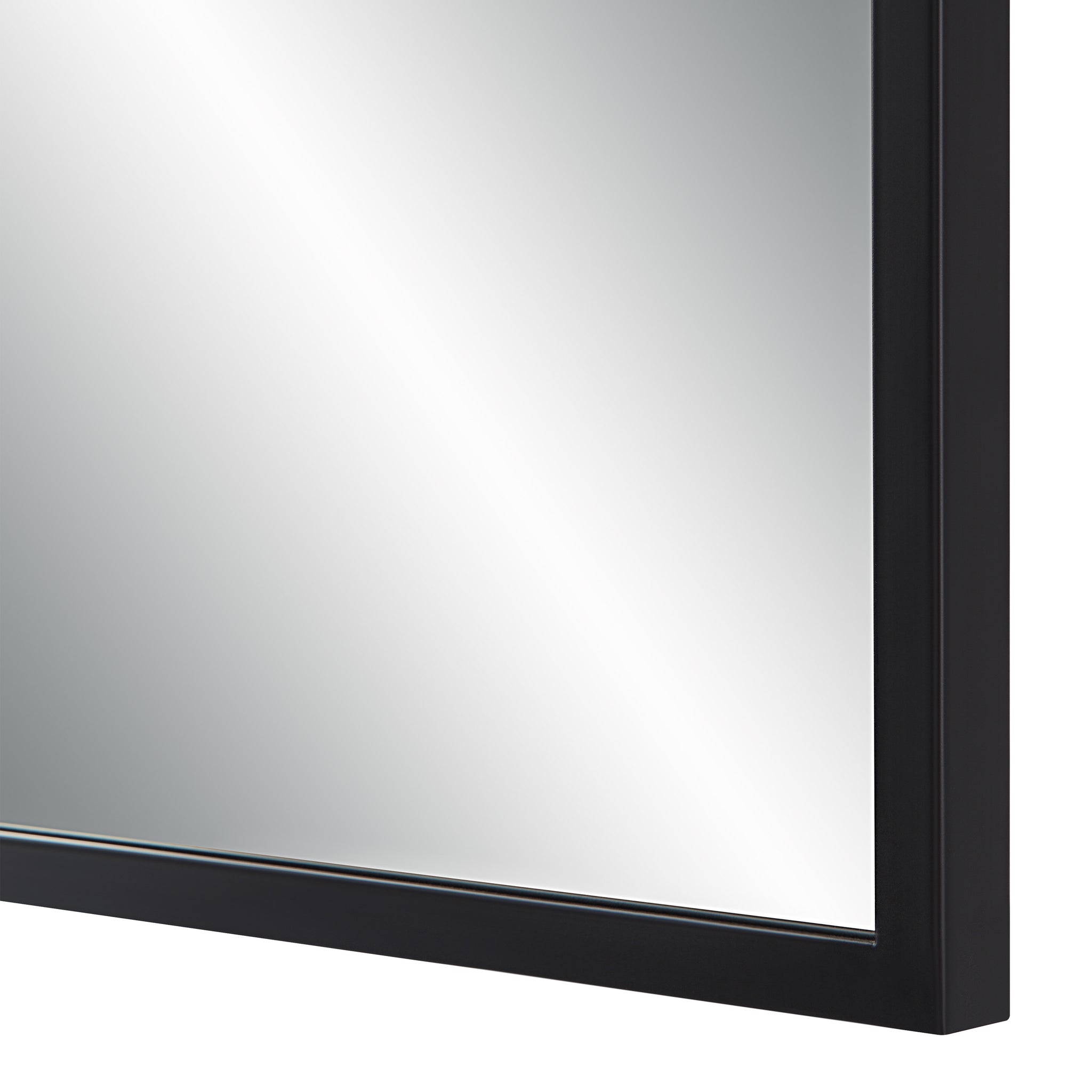 Close-up of Breda Wall Mirror's black frame highlighting its sleek edges.