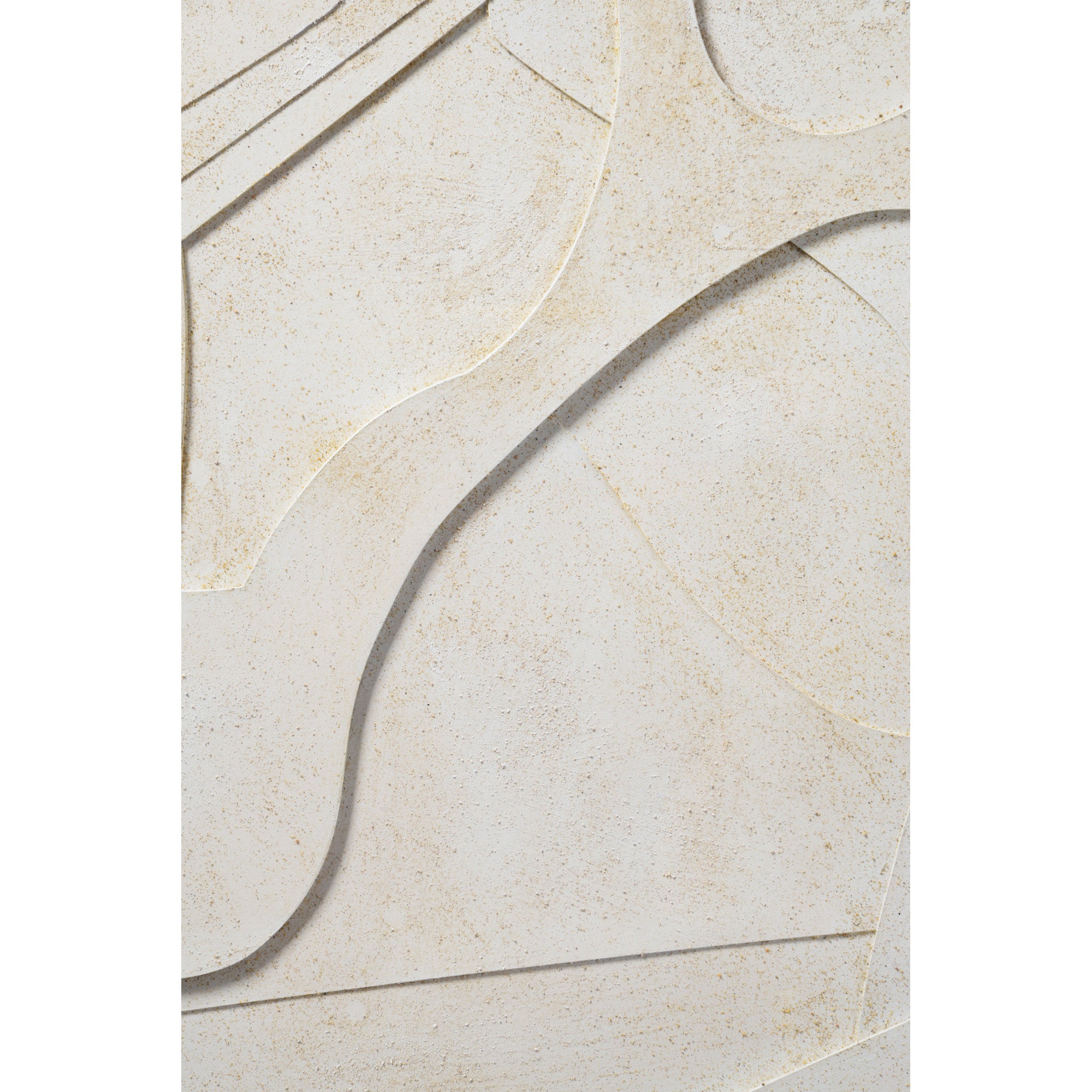 Close-up of Pathfinder wall art, emphasizing the intricate white shapes and gold speckled texture.
