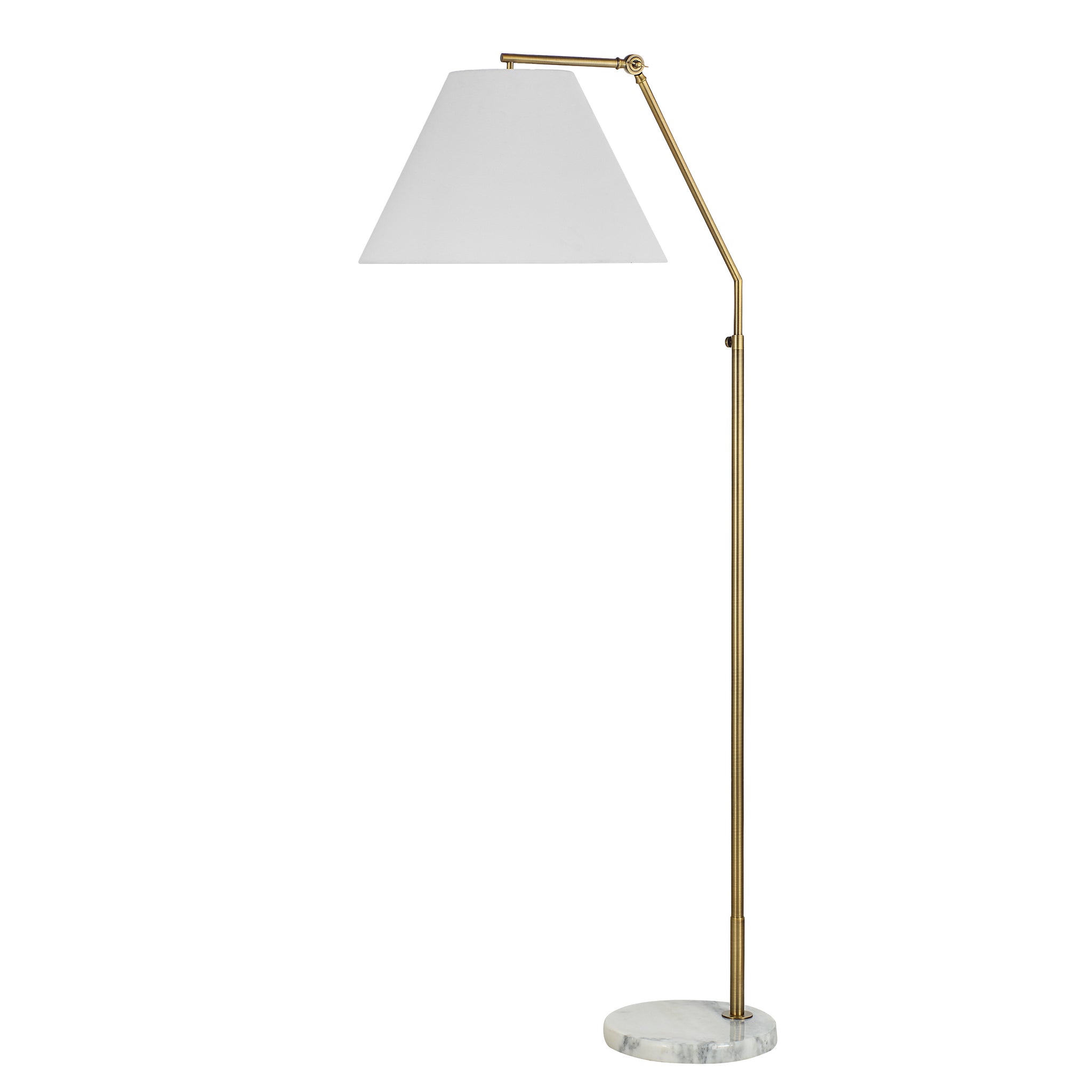 Claire Floor Lamp with white shade and gold metal arm, marble base
