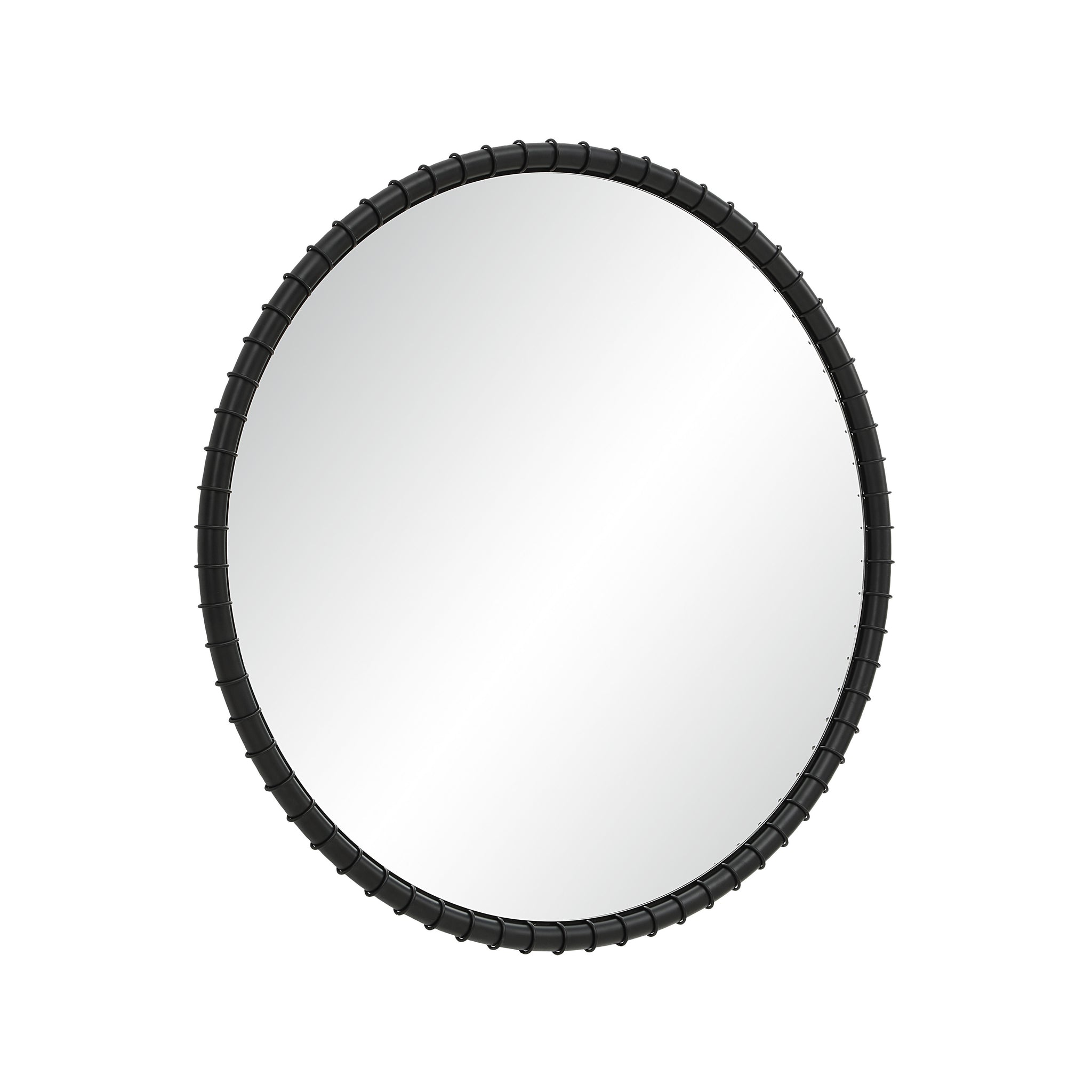 Timo mirror by Renwil, round design featuring a black frame with a smooth finish.