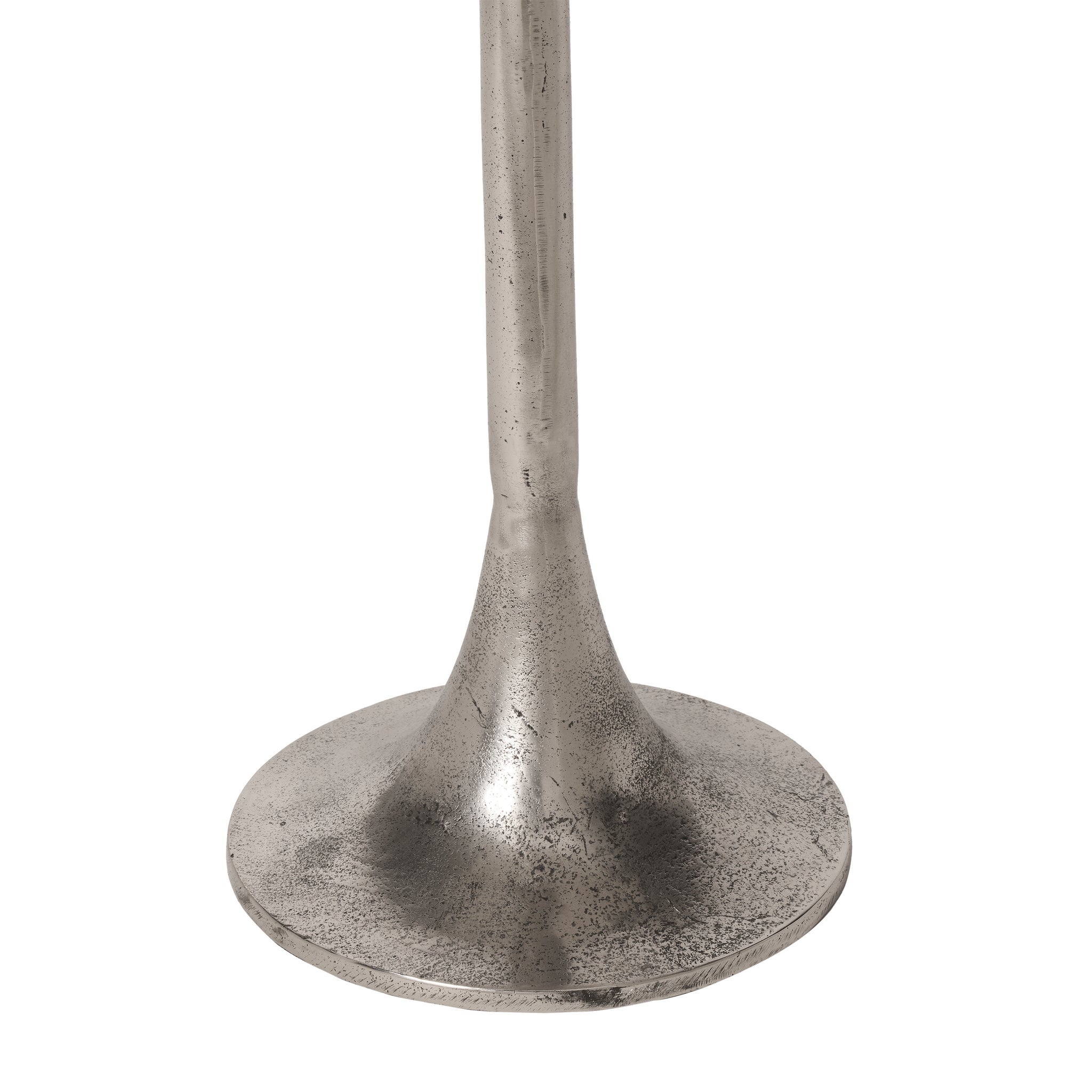Close-up of Eloa table's silver metal base and stem