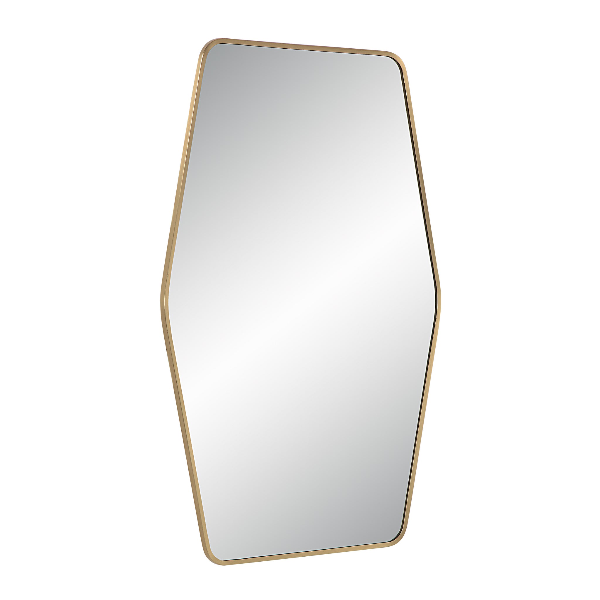 Mocha Wall Mirror angled view showcasing its hexagonal shape and gold frame