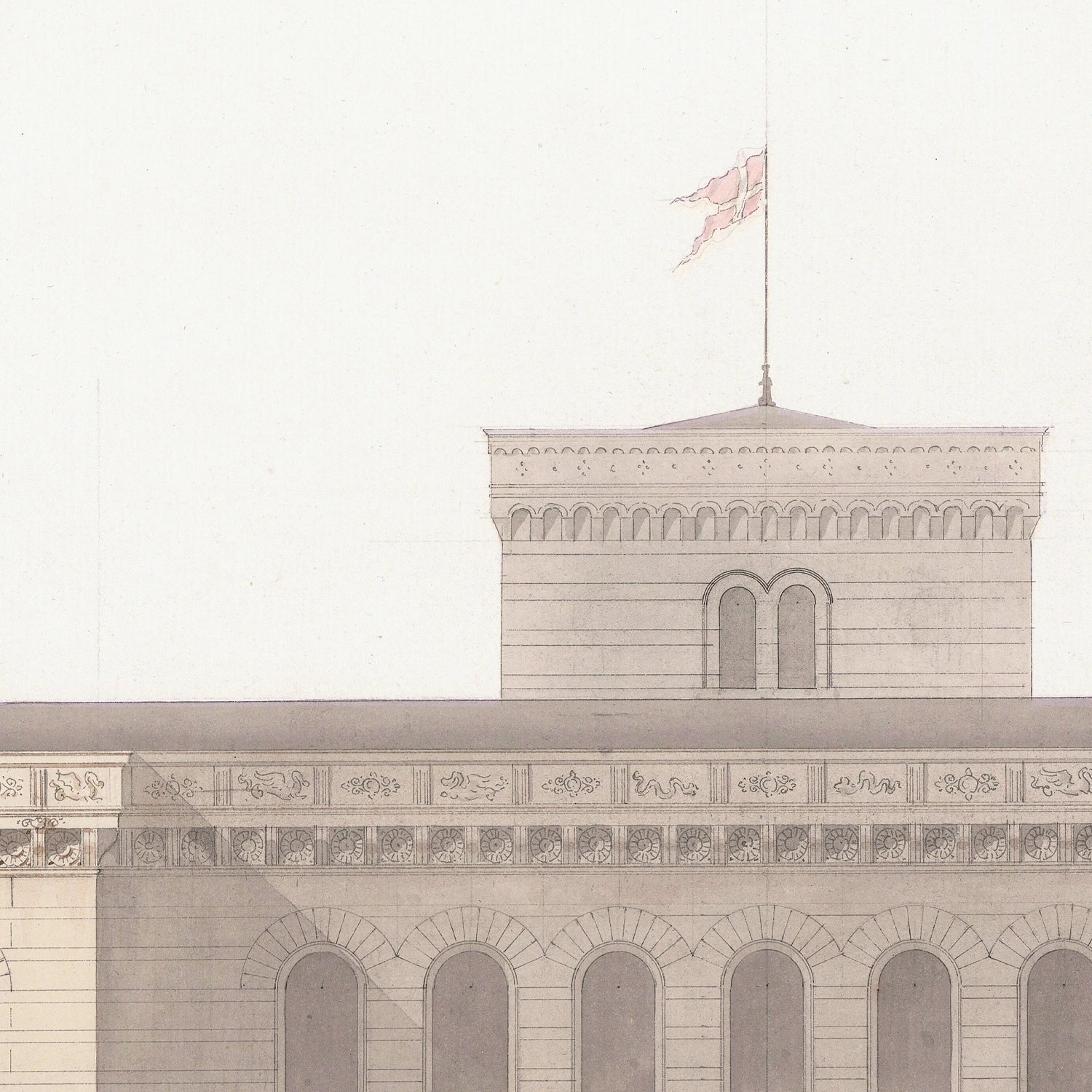 side view of Italian Villa Facade II, C. 1838 luxury Artwork