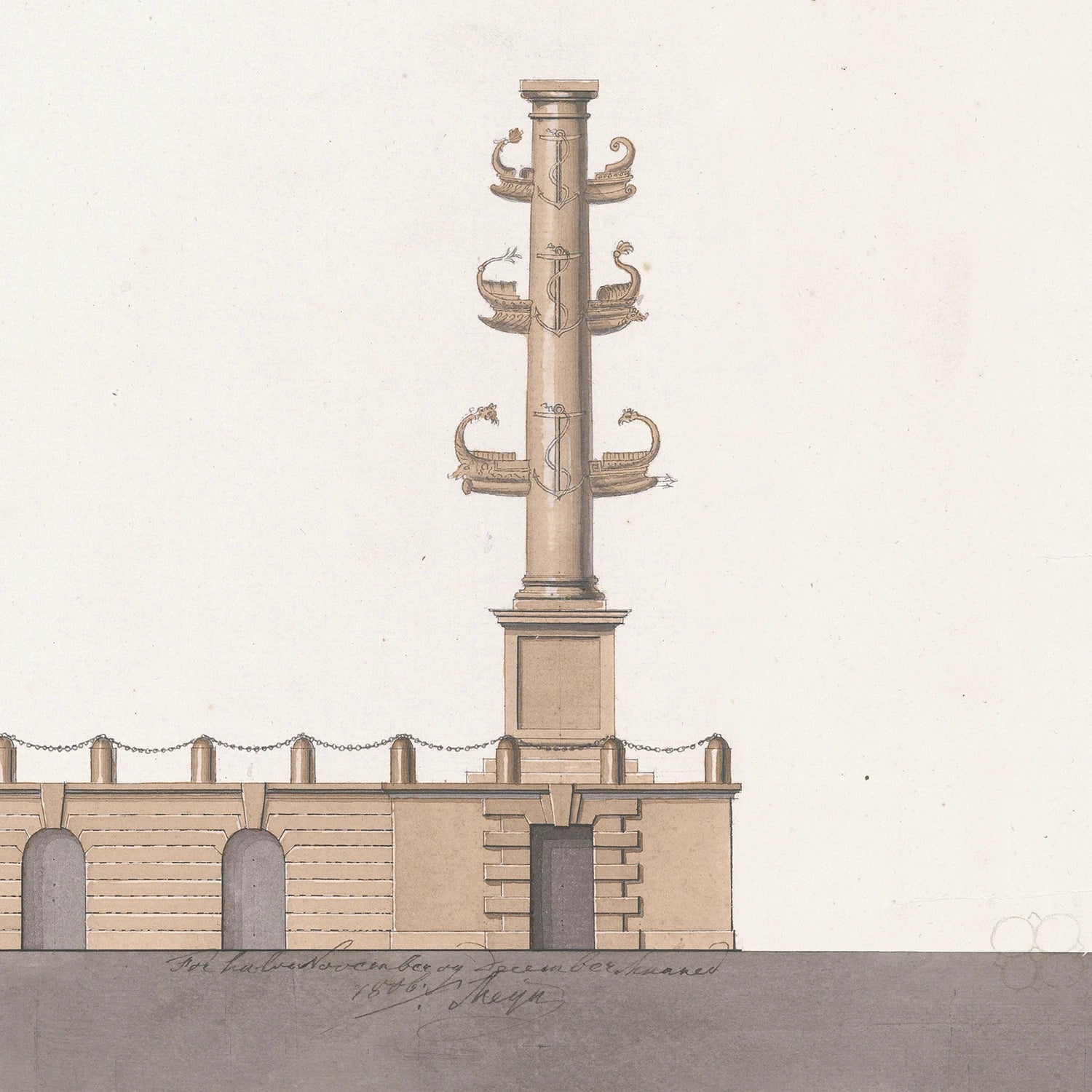 detail view of Italian Villa Facade III, C. 1838 luxury Artwork