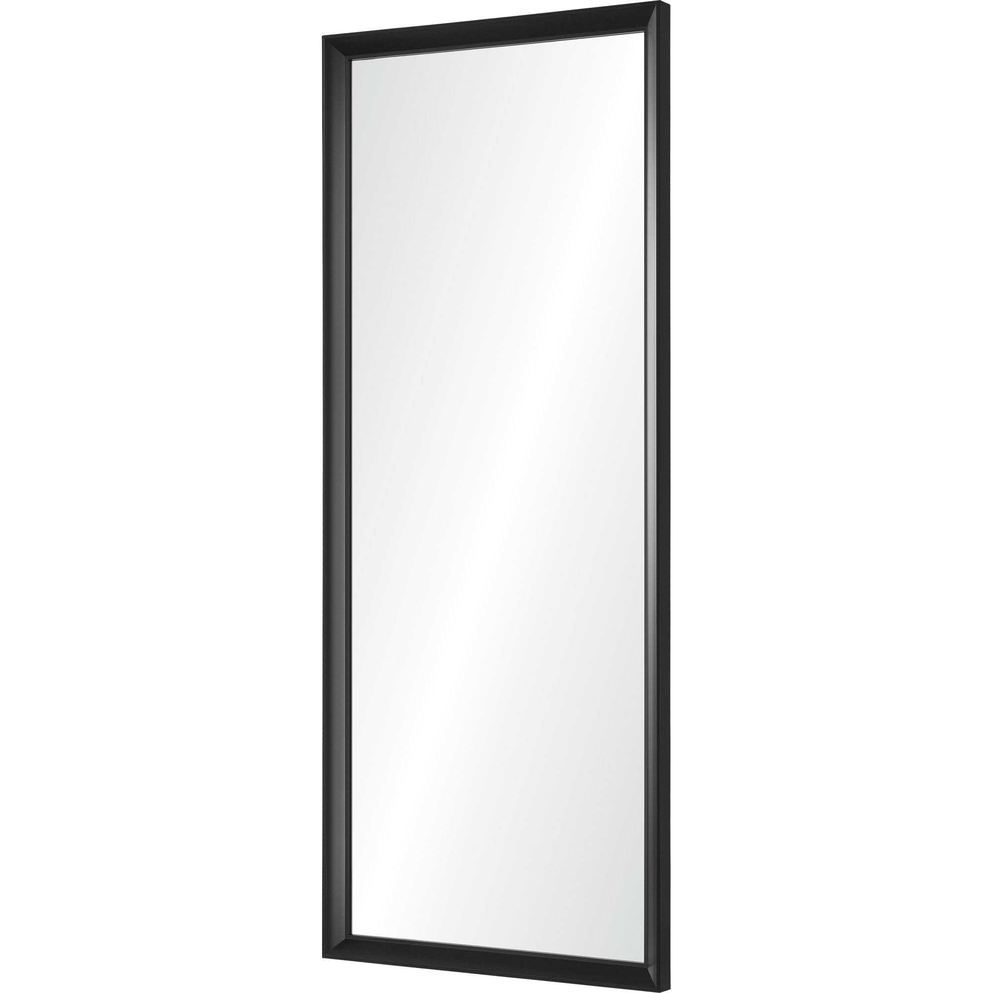 Delacorte Wall Mirror angled view featuring a black frame and clear reflective glass.