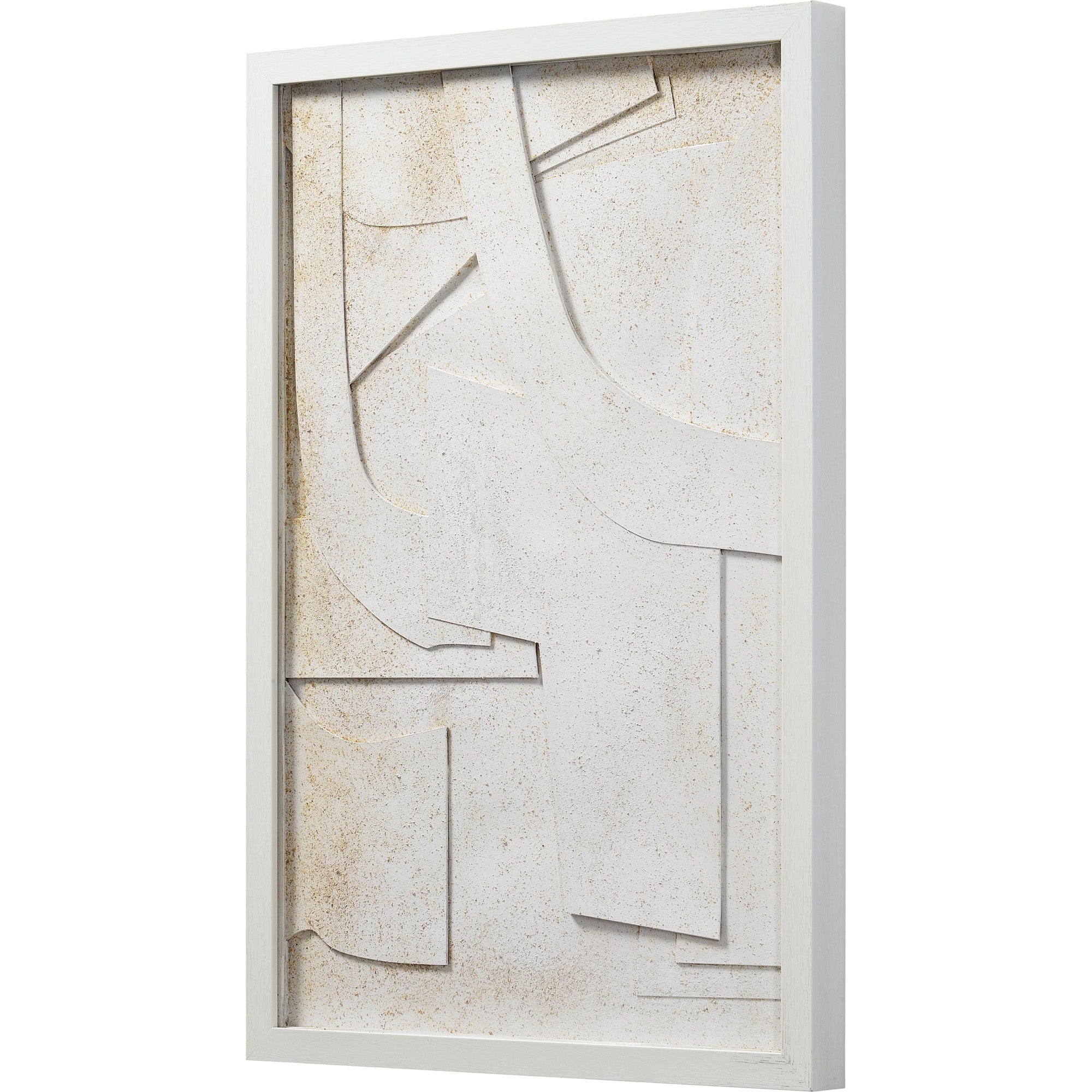 Pathfinder wall art showcasing a single abstract white design with a textured surface in a frame.