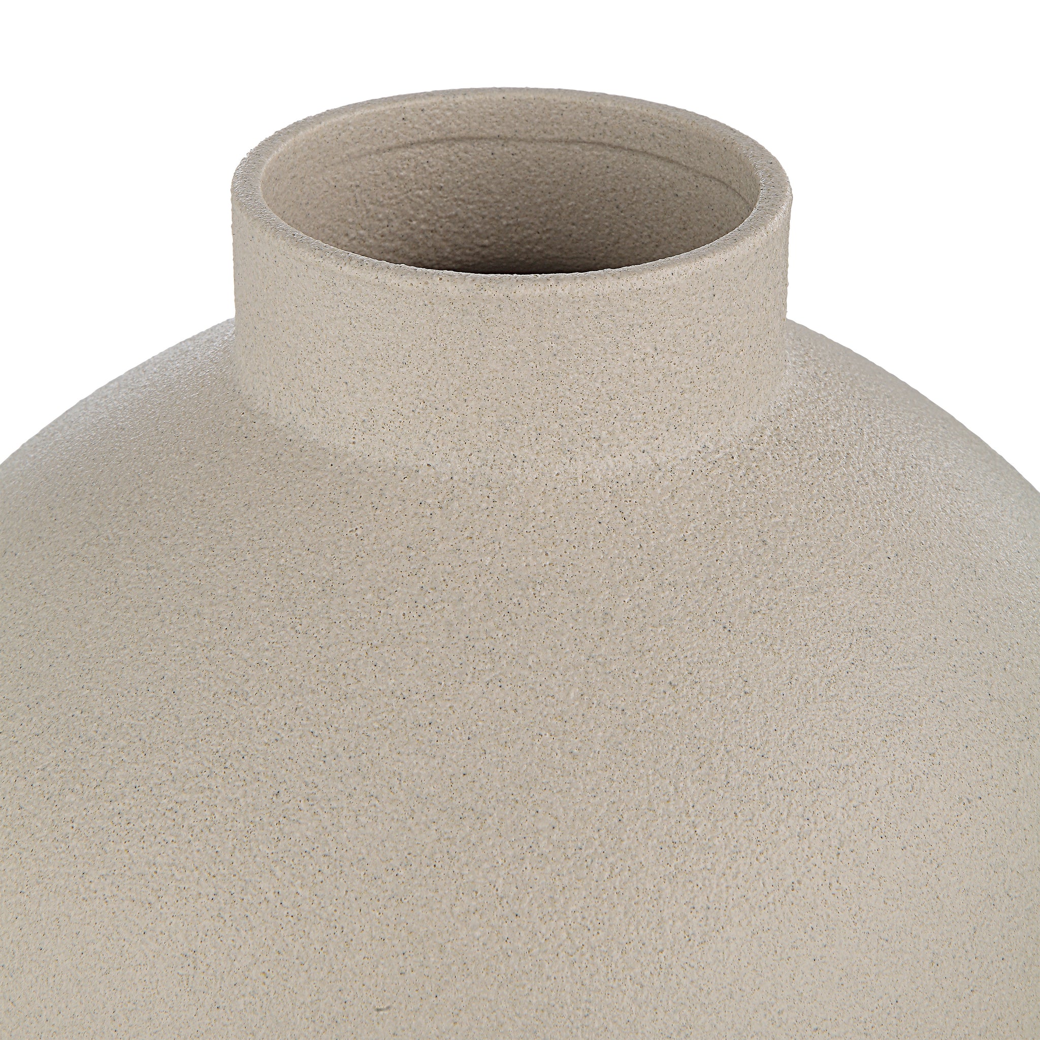 Lamoureux Vase by Renwil, close-up of beige ceramic vase showing textured surface and neck.