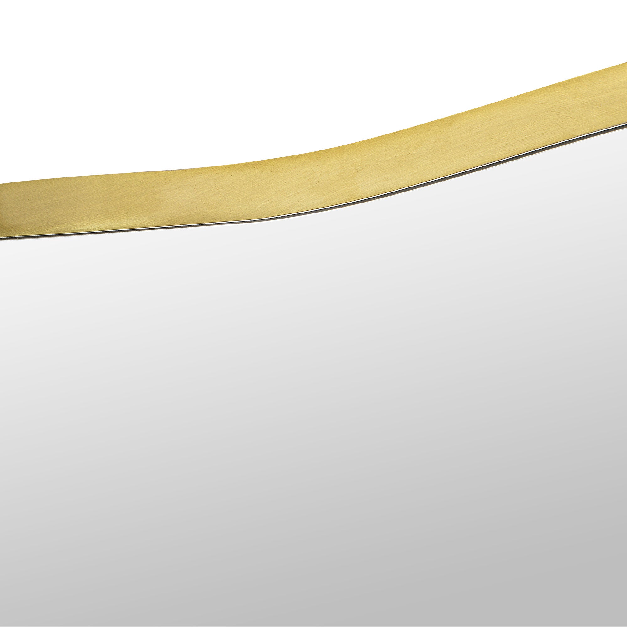 Close-up of the Nucleus Wall Mirror's gold frame highlighting its smooth edge.