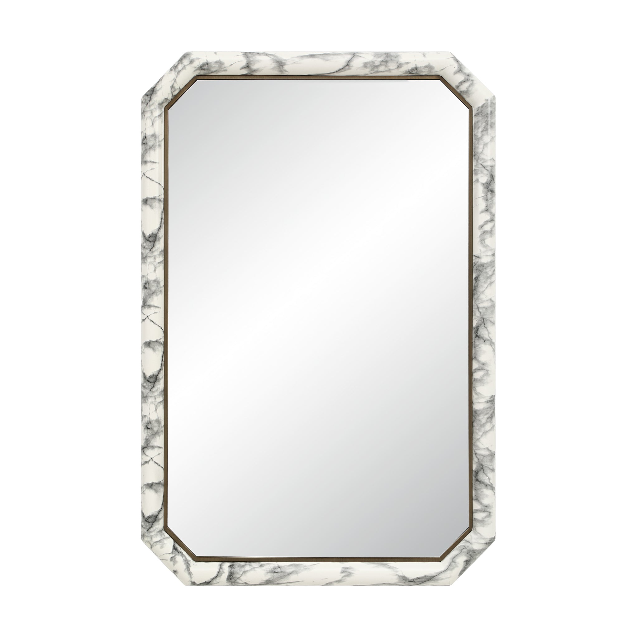 Venus mirror with a marble-patterned frame in white and gray, rectangular shape