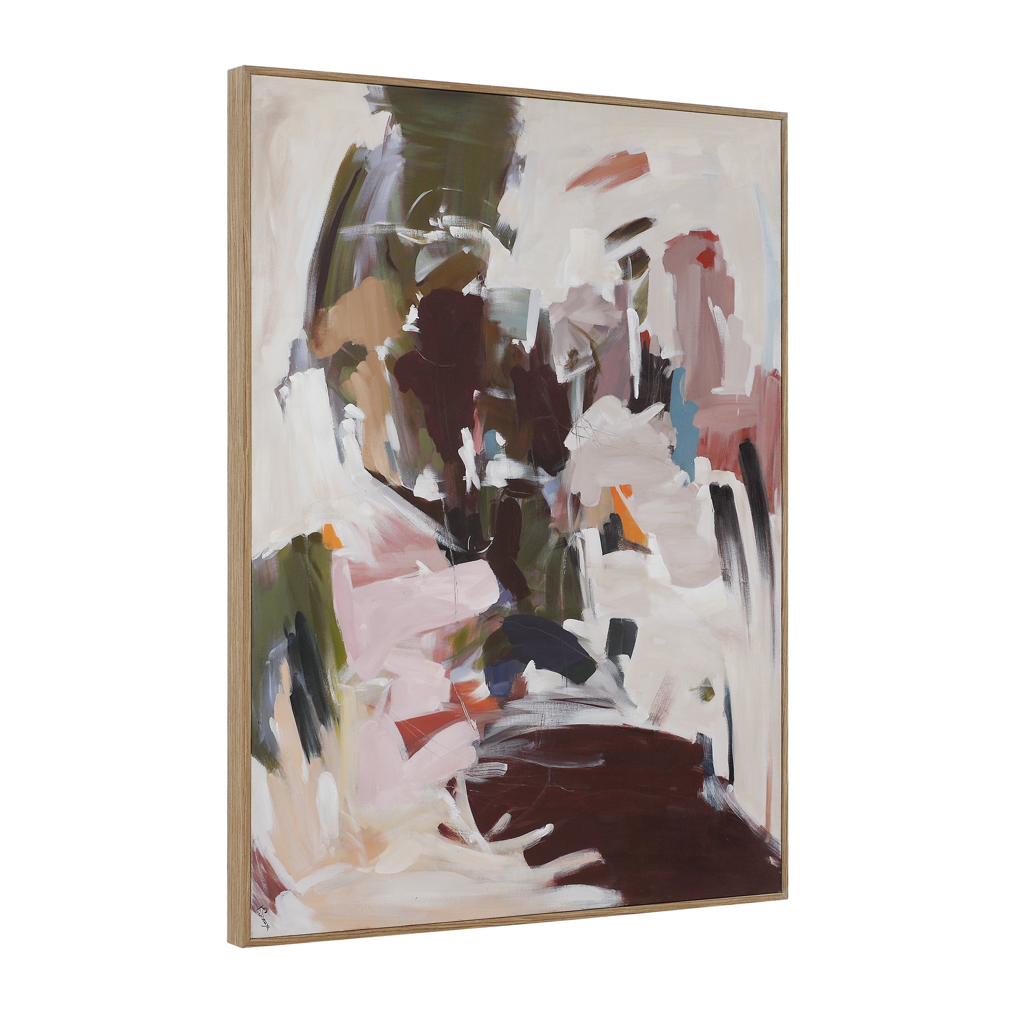 Valenca canvas art displayed at an angle, showcasing abstract colors and textures.