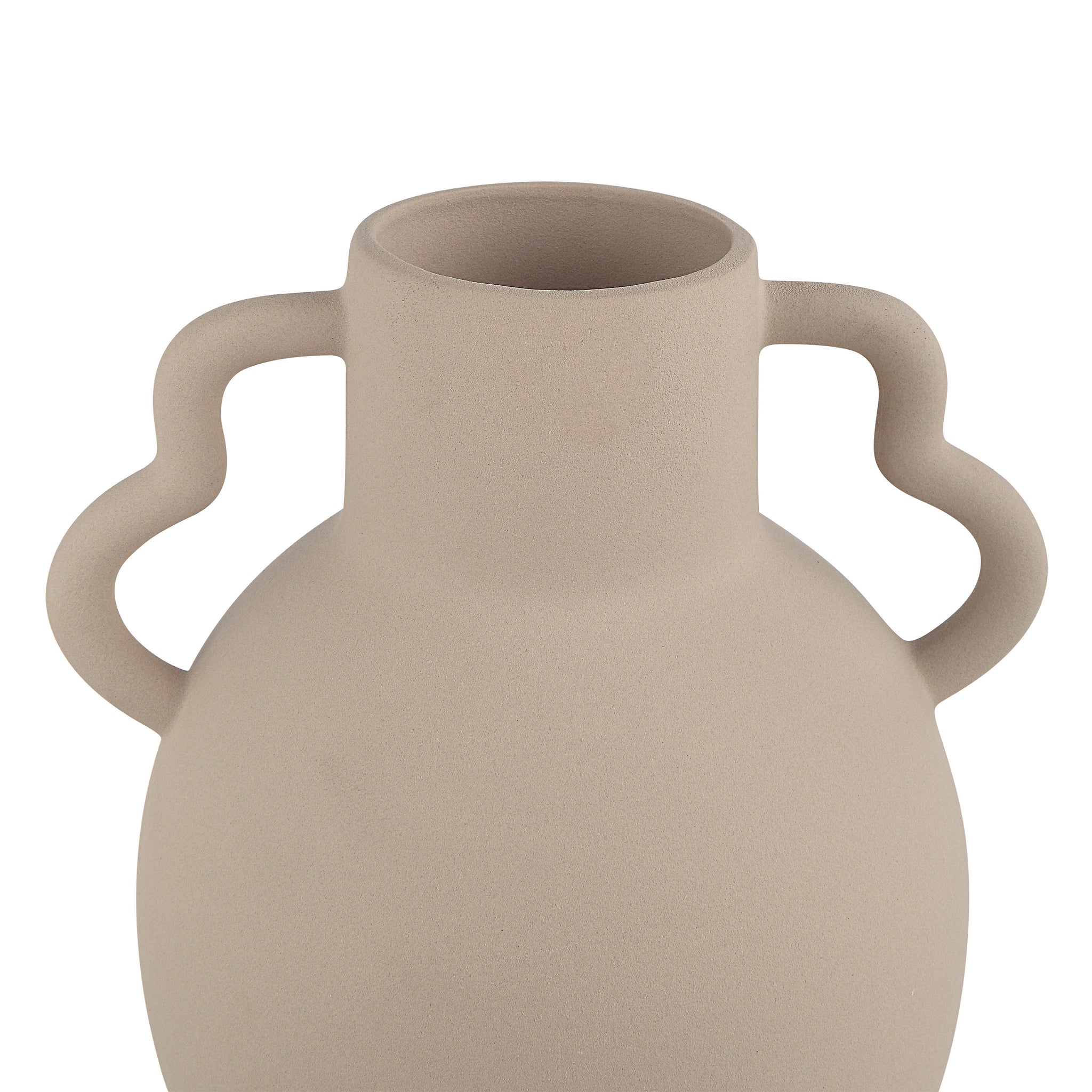 Monet Vase by Renwil, close-up of beige ceramic vase with unique handle design