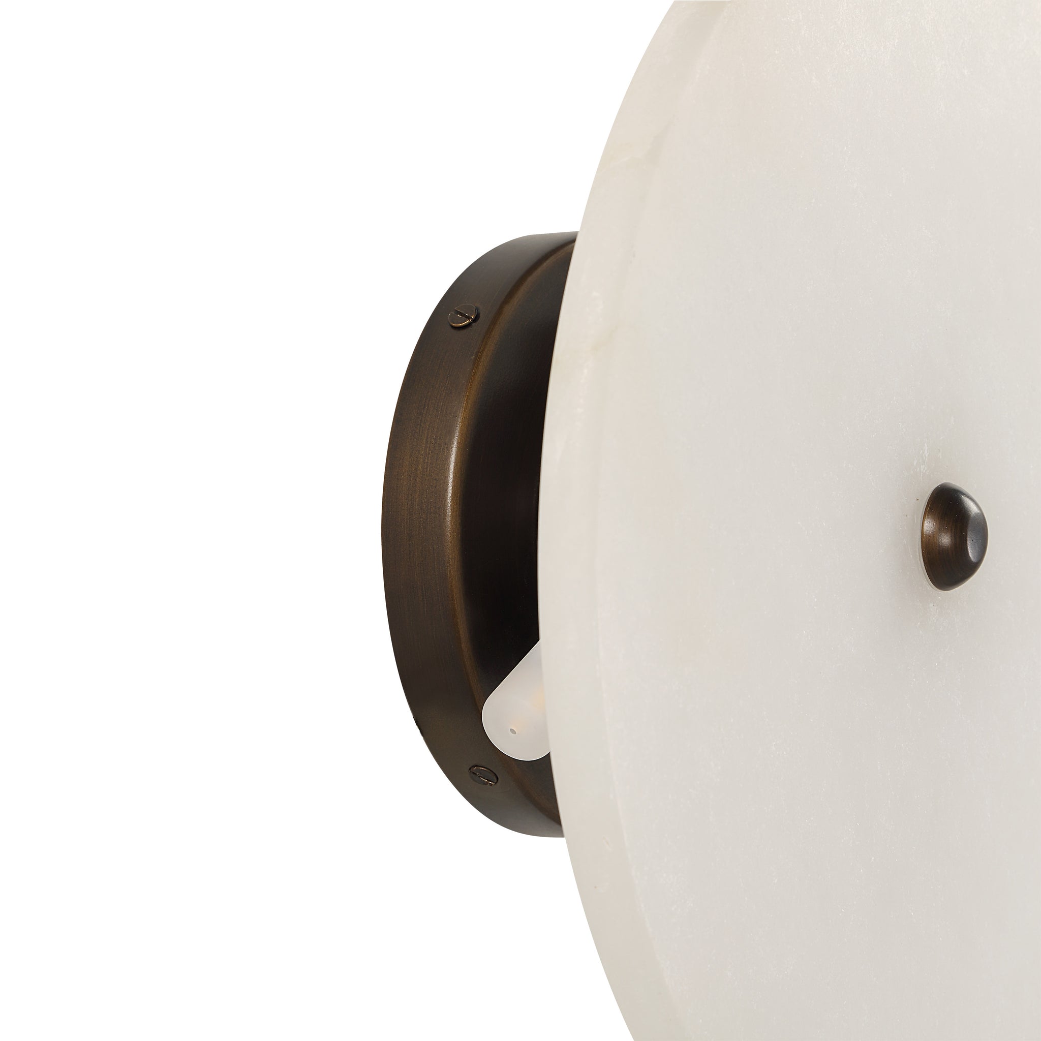 Lorenzo Wall Sconce showing side view of white alabaster shade and dark bronze mount