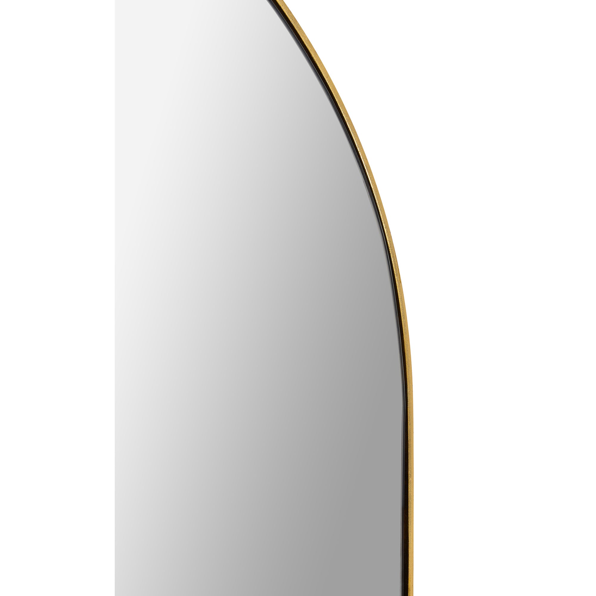 Thatcher Full Length Mirror with a curved gold frame and reflective surface.