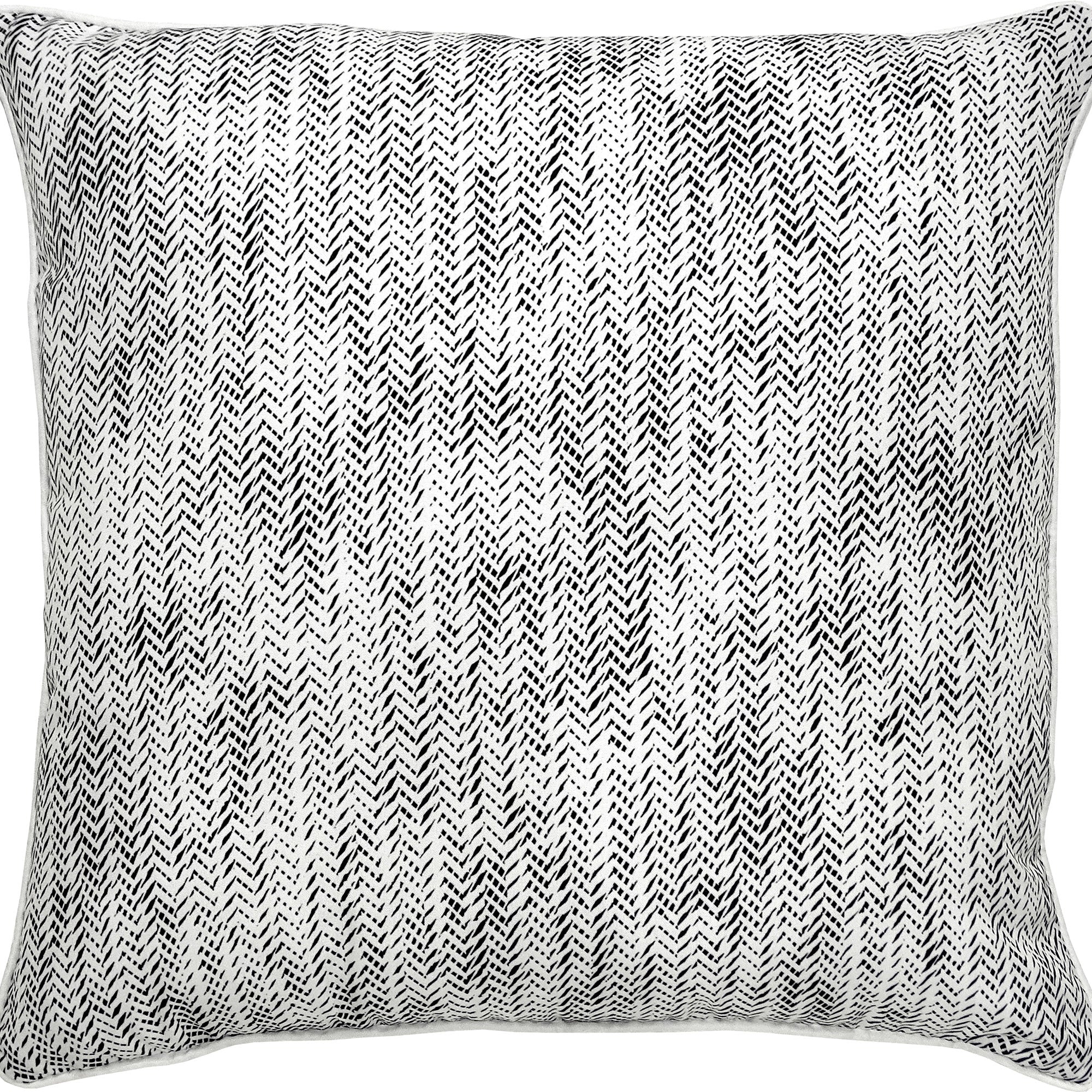 Halford Outdoor Pillow featuring a black and white herringbone pattern on a textured fabric surface