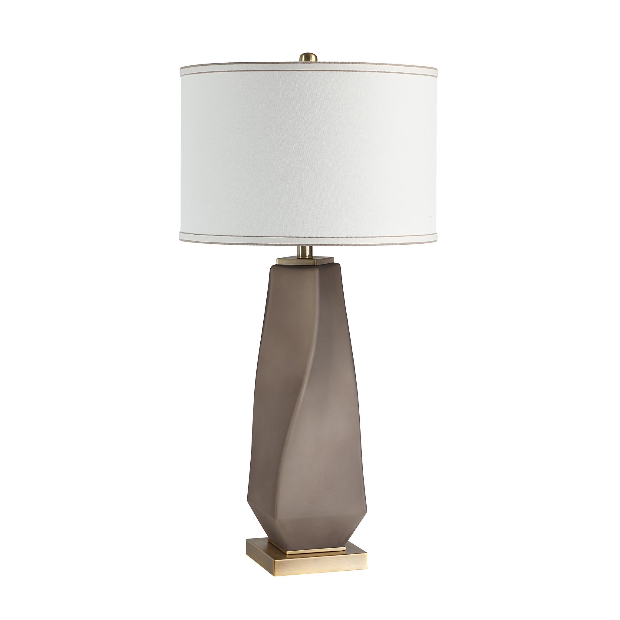 Mallorca table lamp with a textured gray base and white drum shade