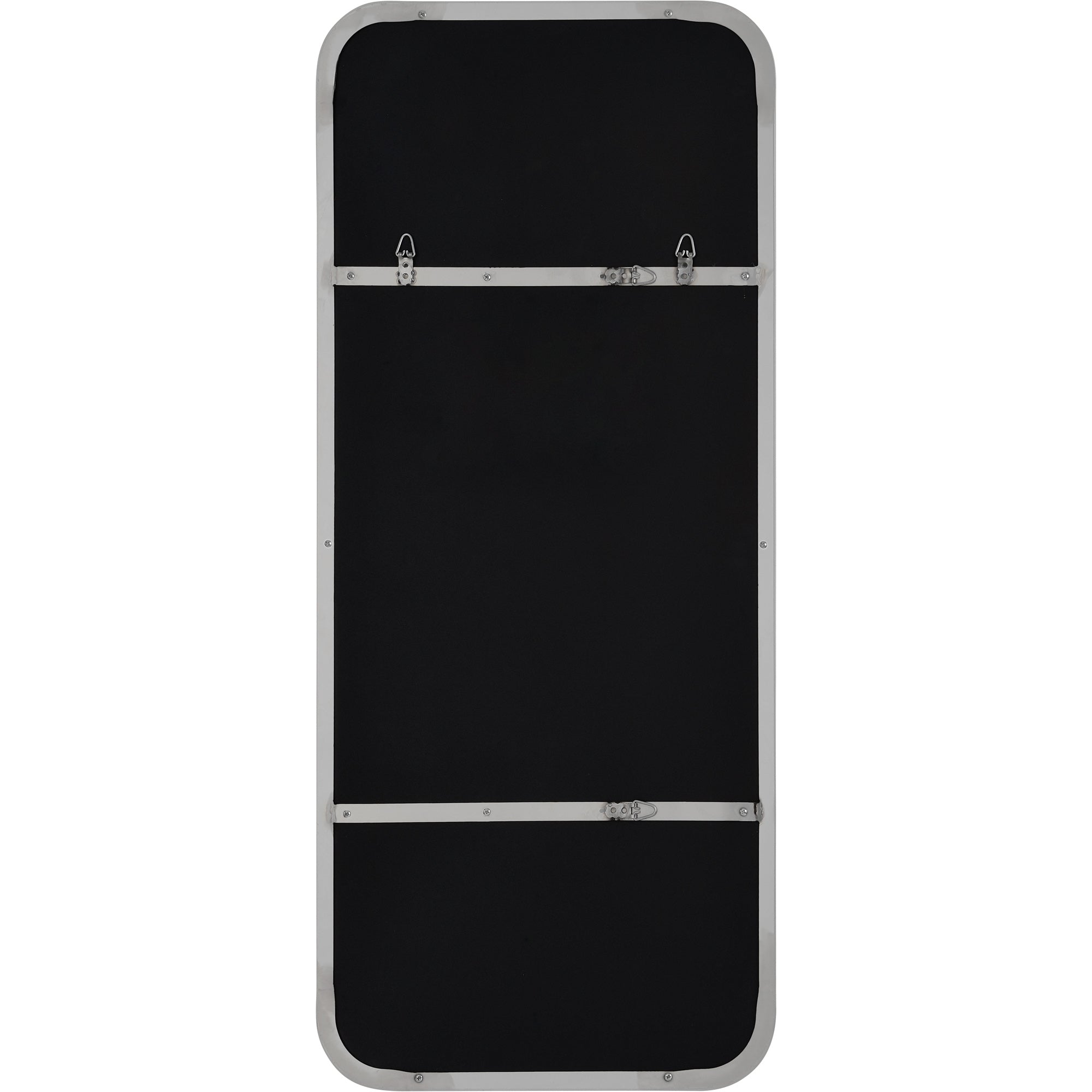 Back view of Delphinus Wall Mirror showing the black backing and mounting hardware