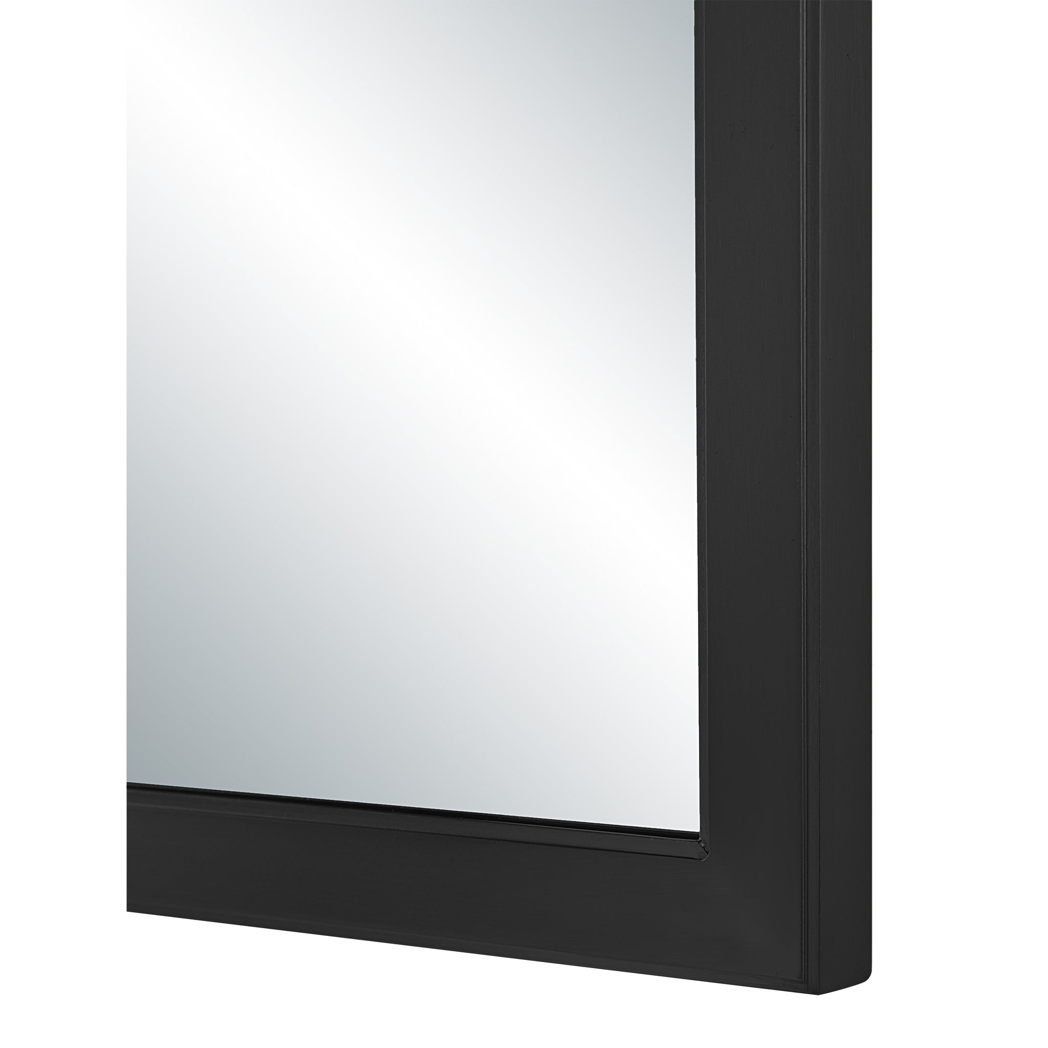 Close-up of Elvas mirror's black frame and reflective surface.