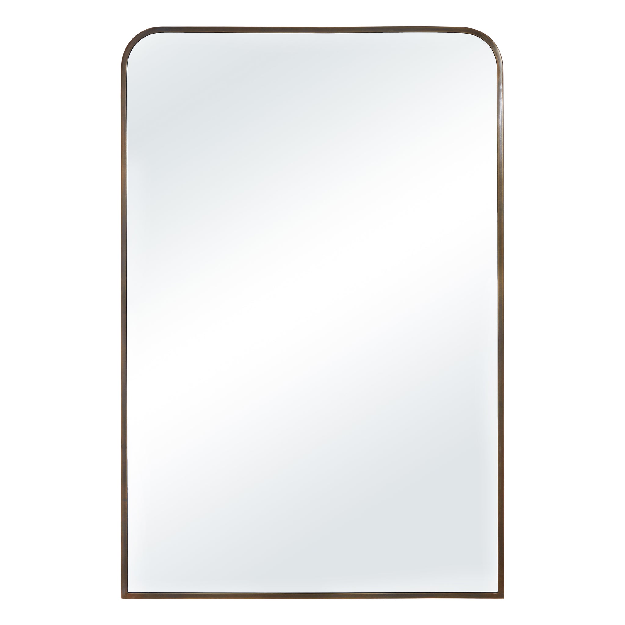 Jackline mirror by Renwil with a rounded top and bronze frame, showcasing a clear reflective surface.
