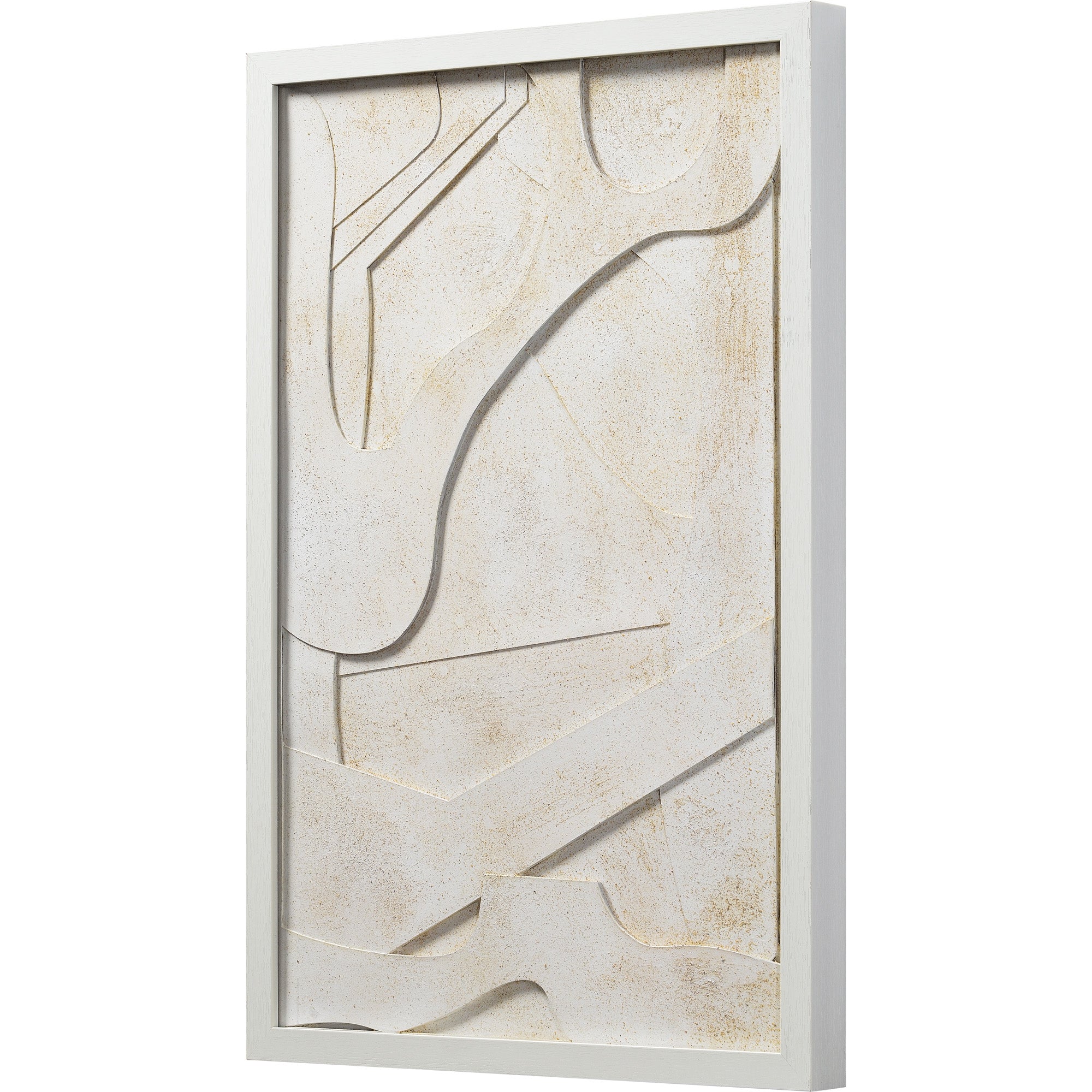 Pathfinder wall art viewed from the side, highlighting the layered white design and textured finish.