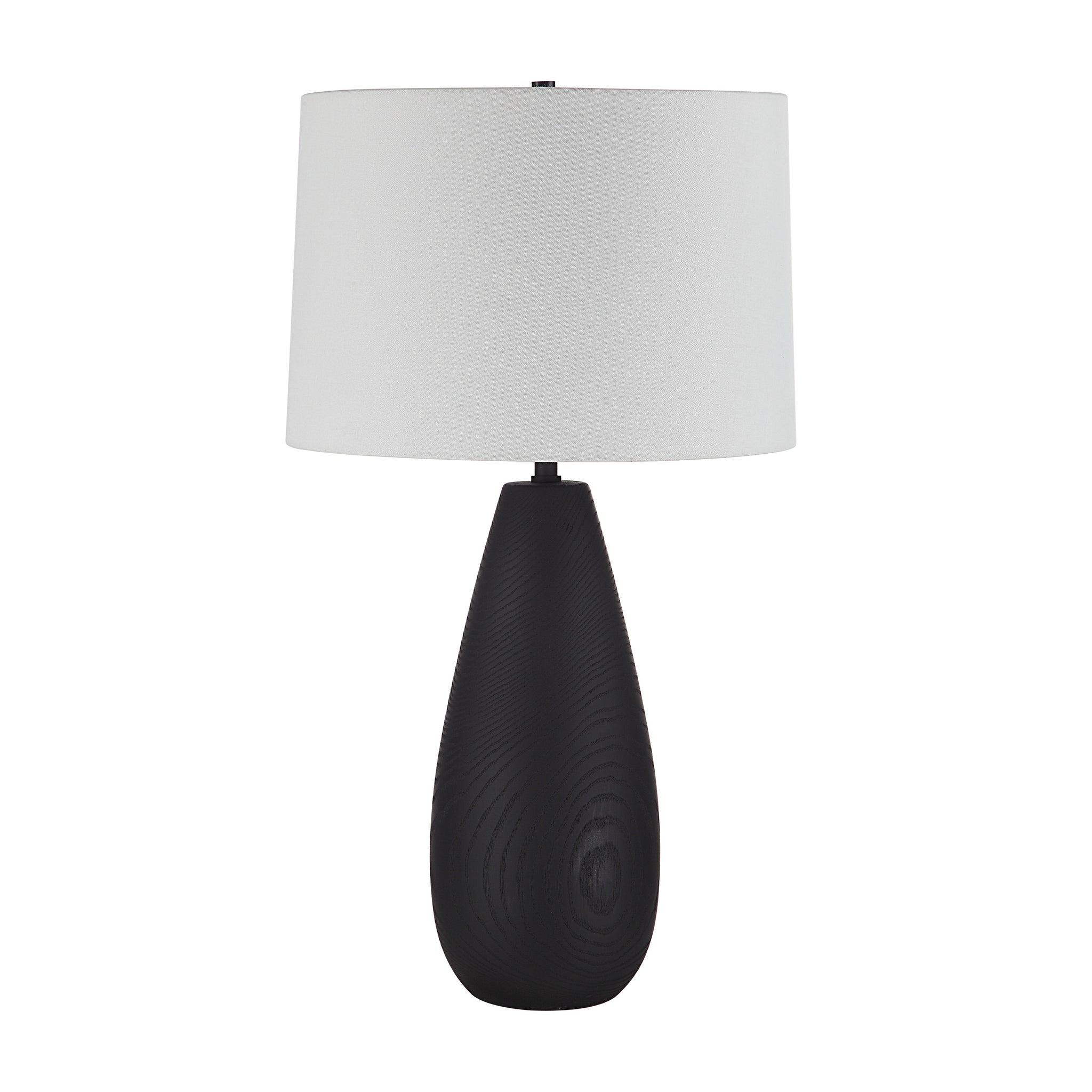 Tala Table Lamp with a black base and white shade, viewed from a slight angle