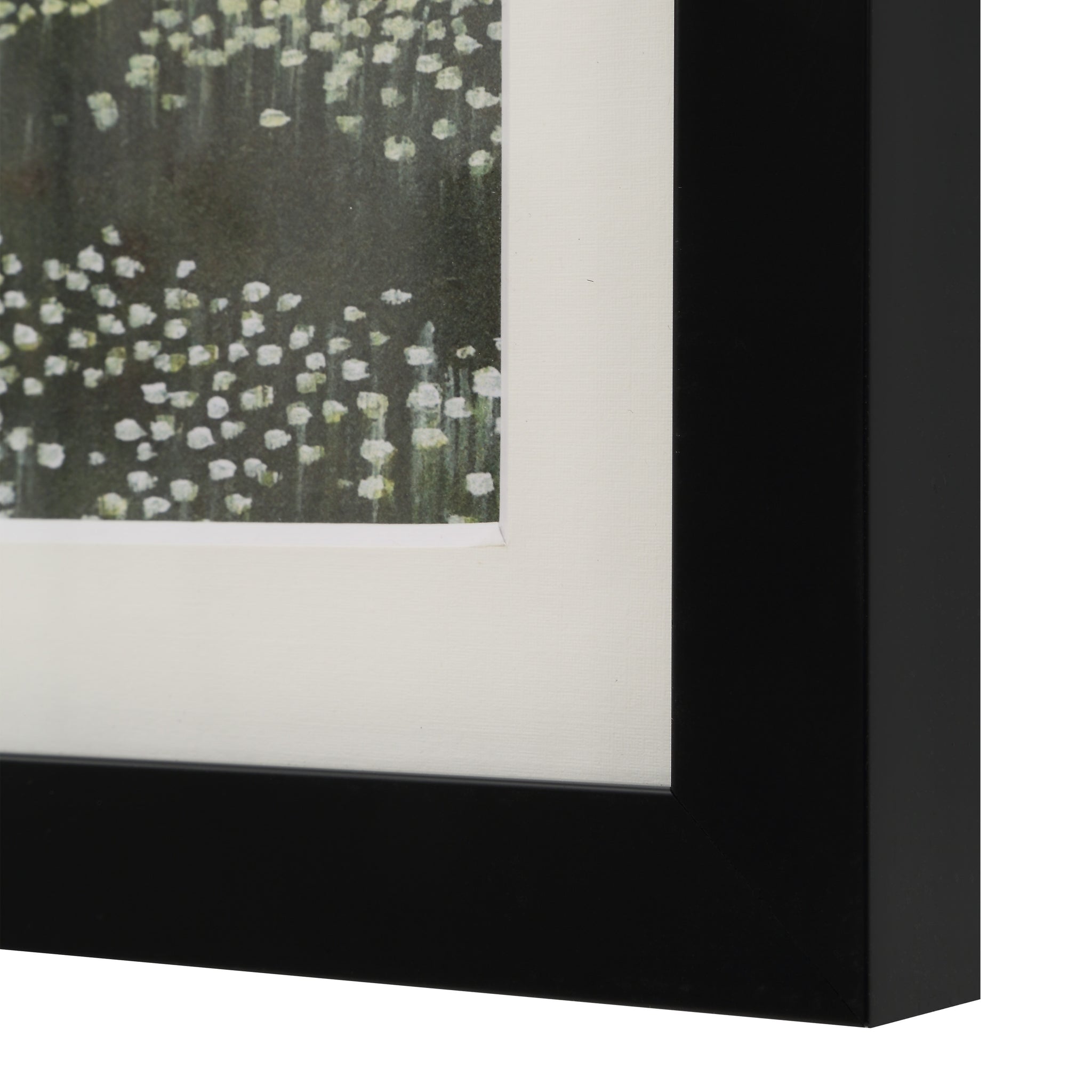 Close-up of Olmo Canvas Art featuring a floral design in a black frame.