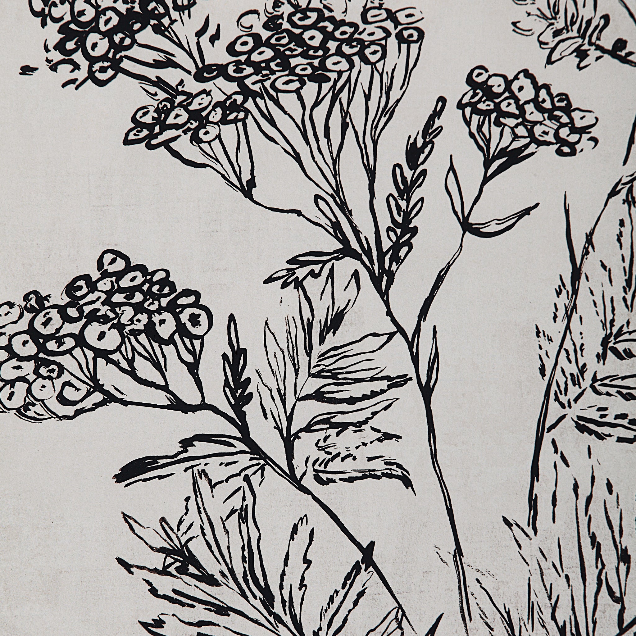 Basset canvas art with detailed black floral illustrations on a light background