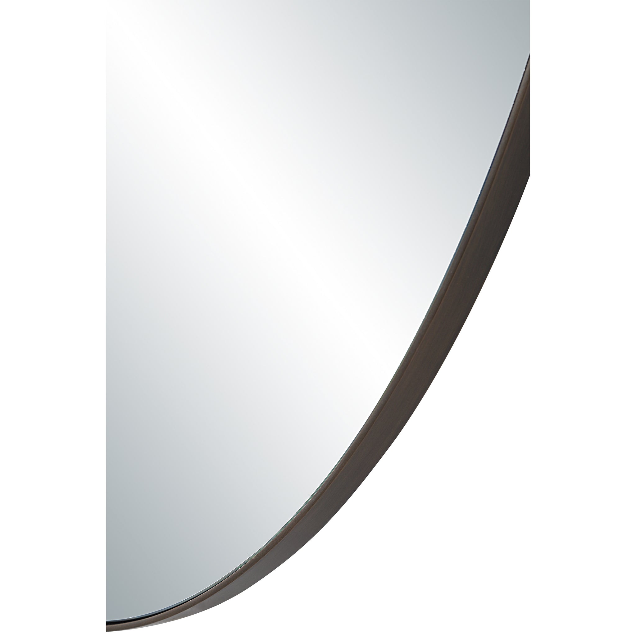 Reims mirror by Renwil, close-up of the curved edge, sleek design, reflective surface.