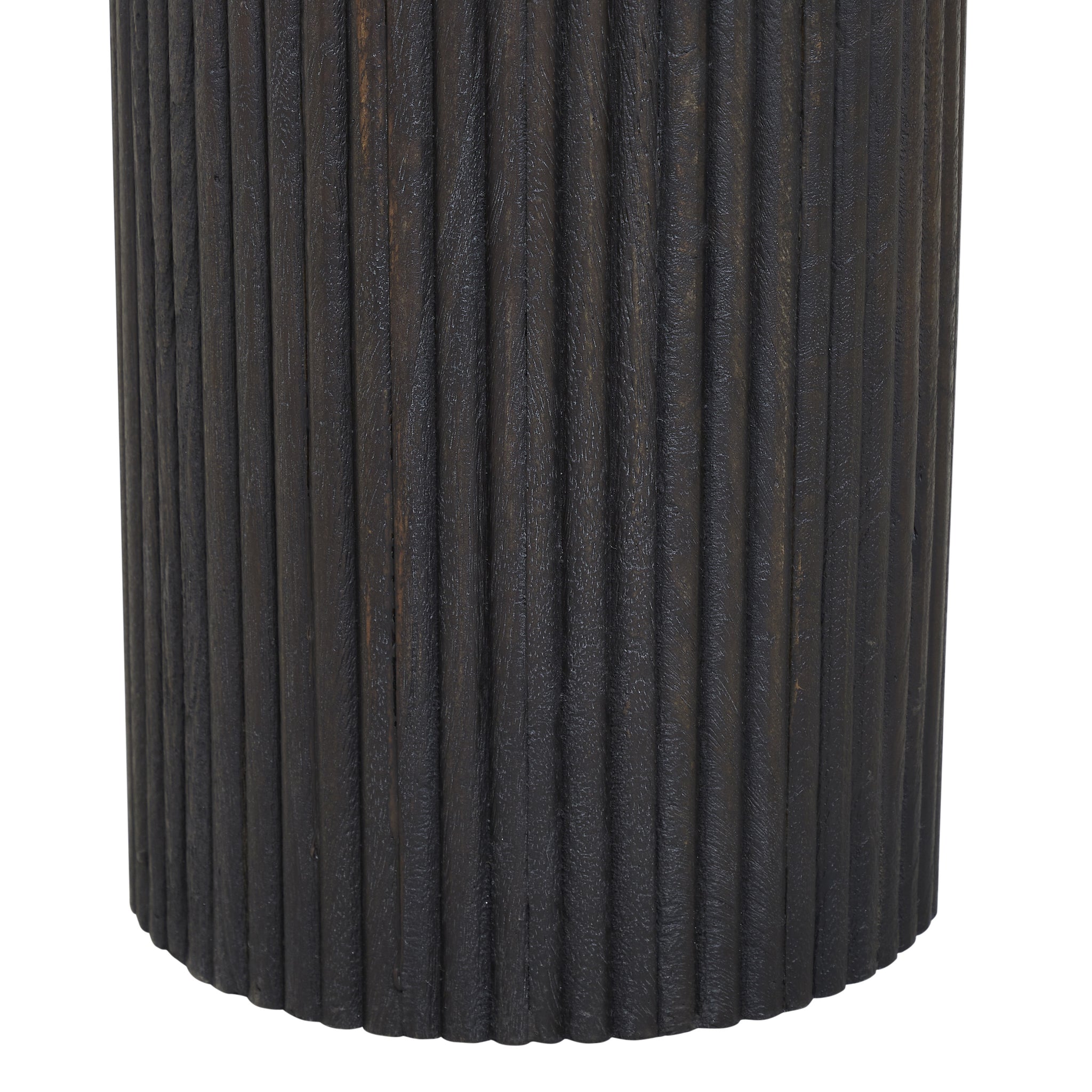 Alessio accent table dark wood base with vertical ribbed texture