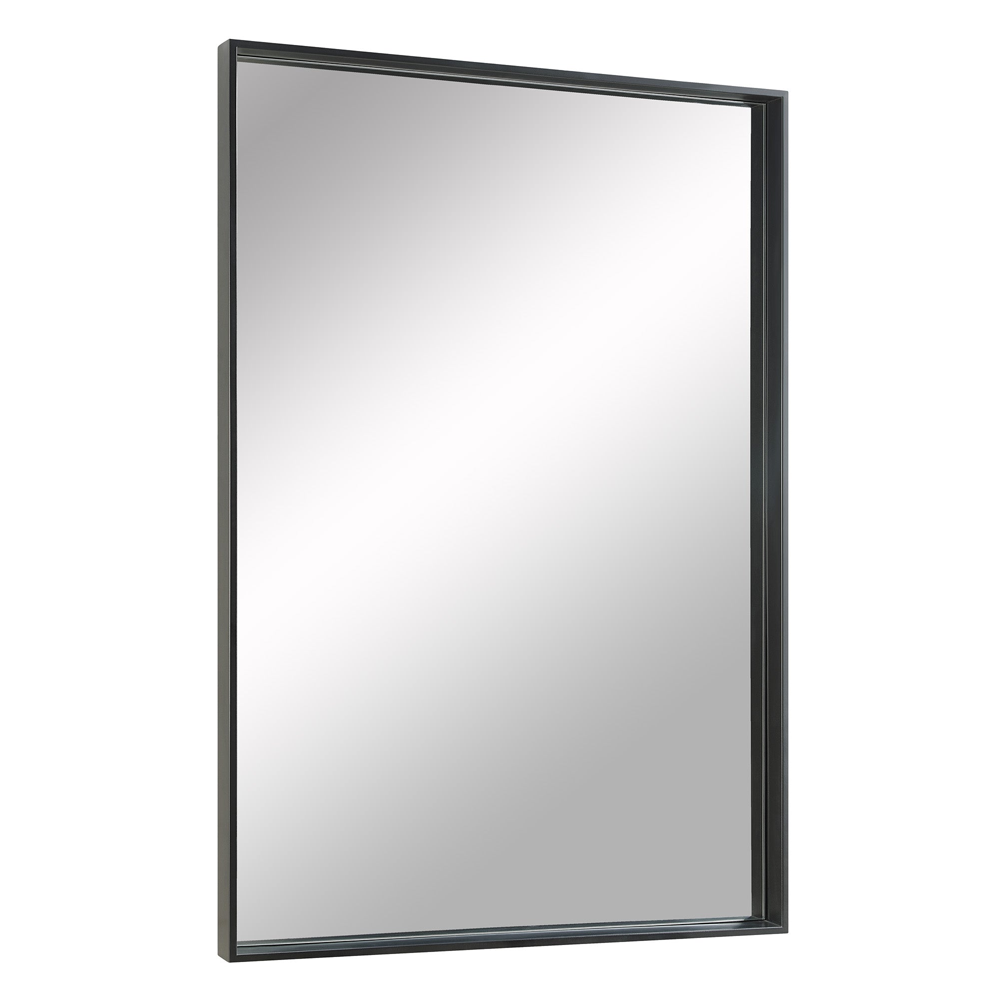 Annalise Wall Mirror angled view, featuring a black frame and a bright reflective surface.