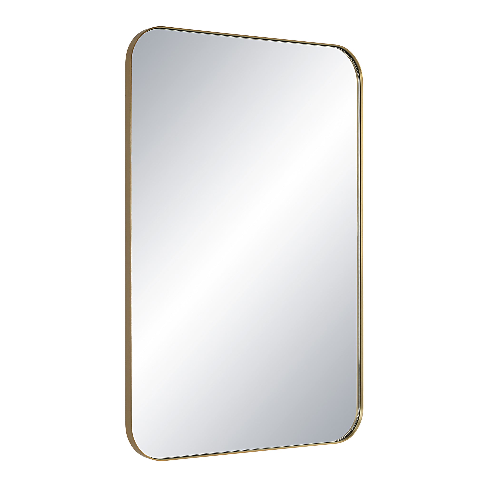 Vesey Wall Mirror viewed at an angle, featuring a sleek gold border.