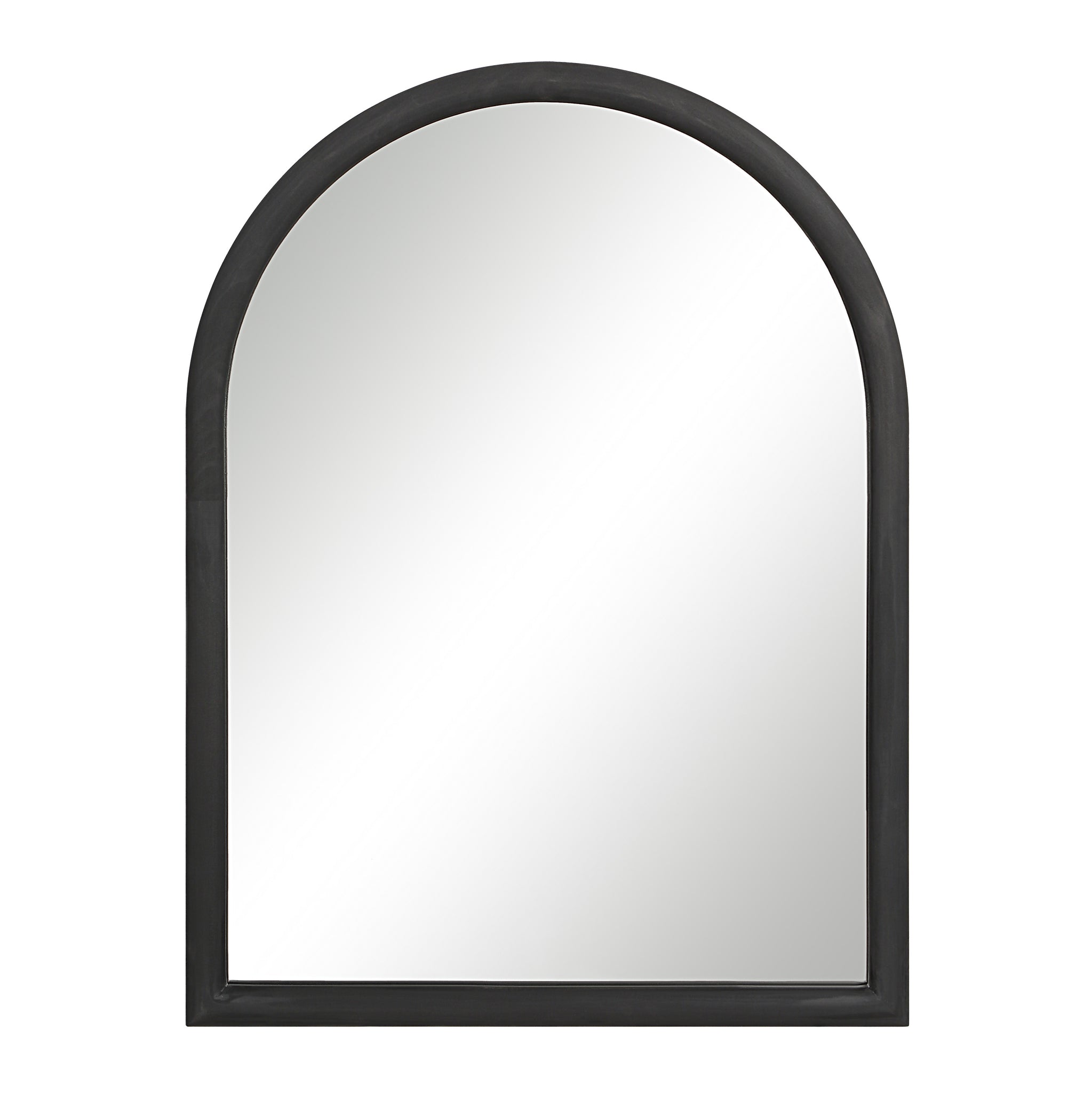 Olfito mirror with a black frame, arched top, showcasing a reflective surface.