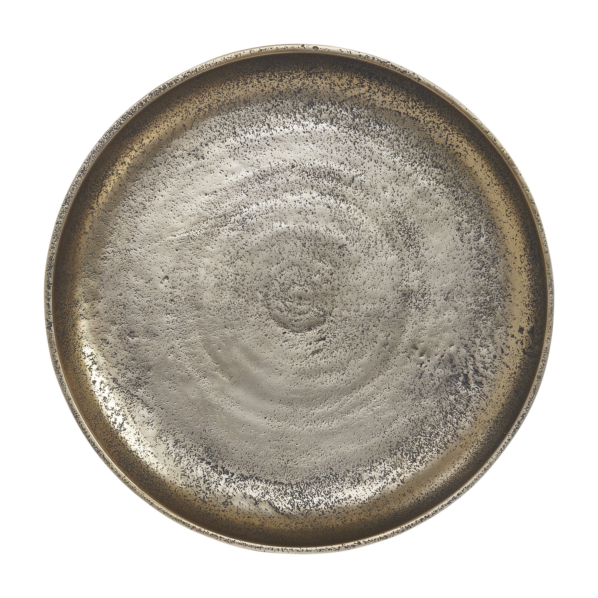 Top view of Kaleido Indoor Cast Aluminum Tray showcasing its circular design and textured finish
