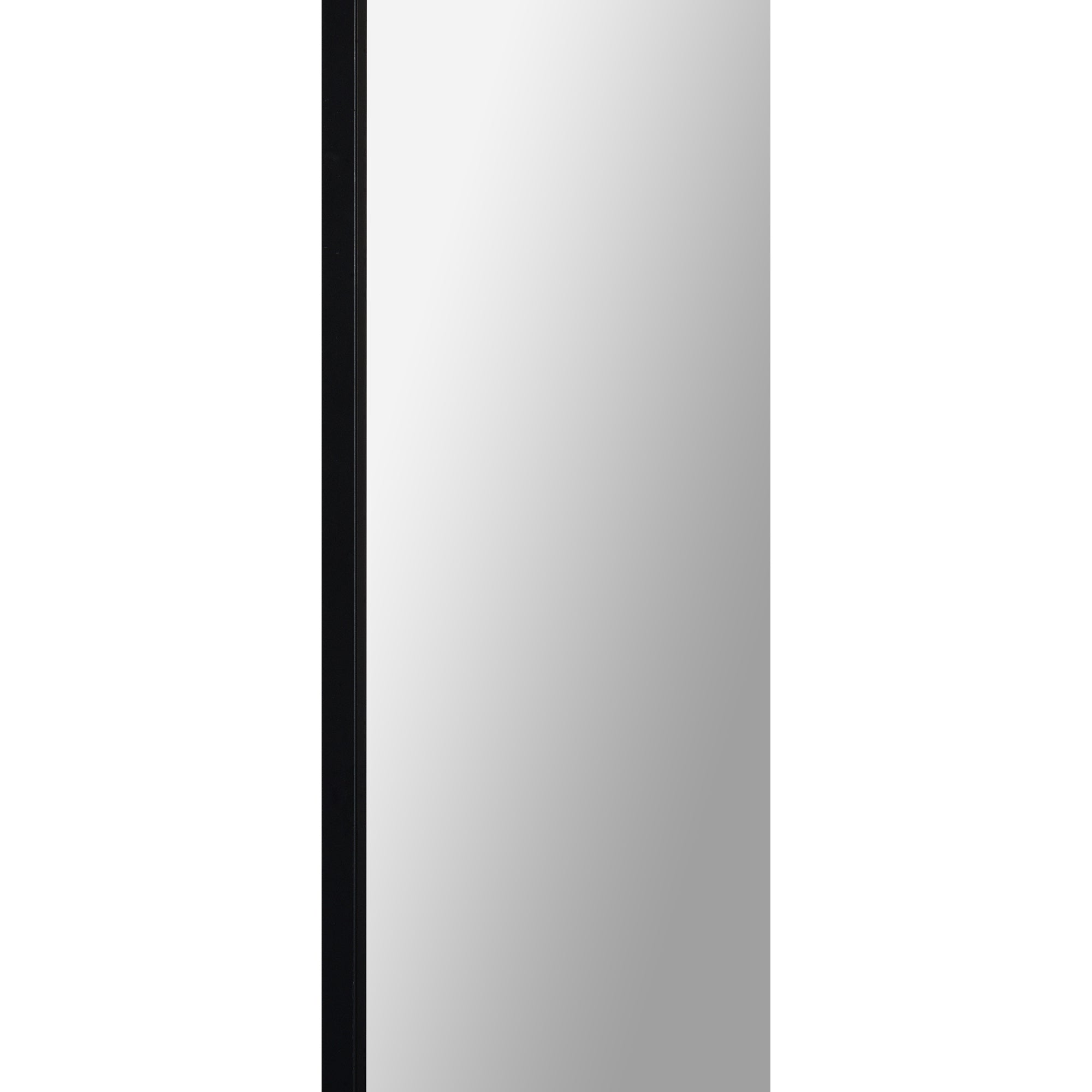 Mandret mirror by Renwil, side view, black frame, tall rectangular shape, clear reflective surface.