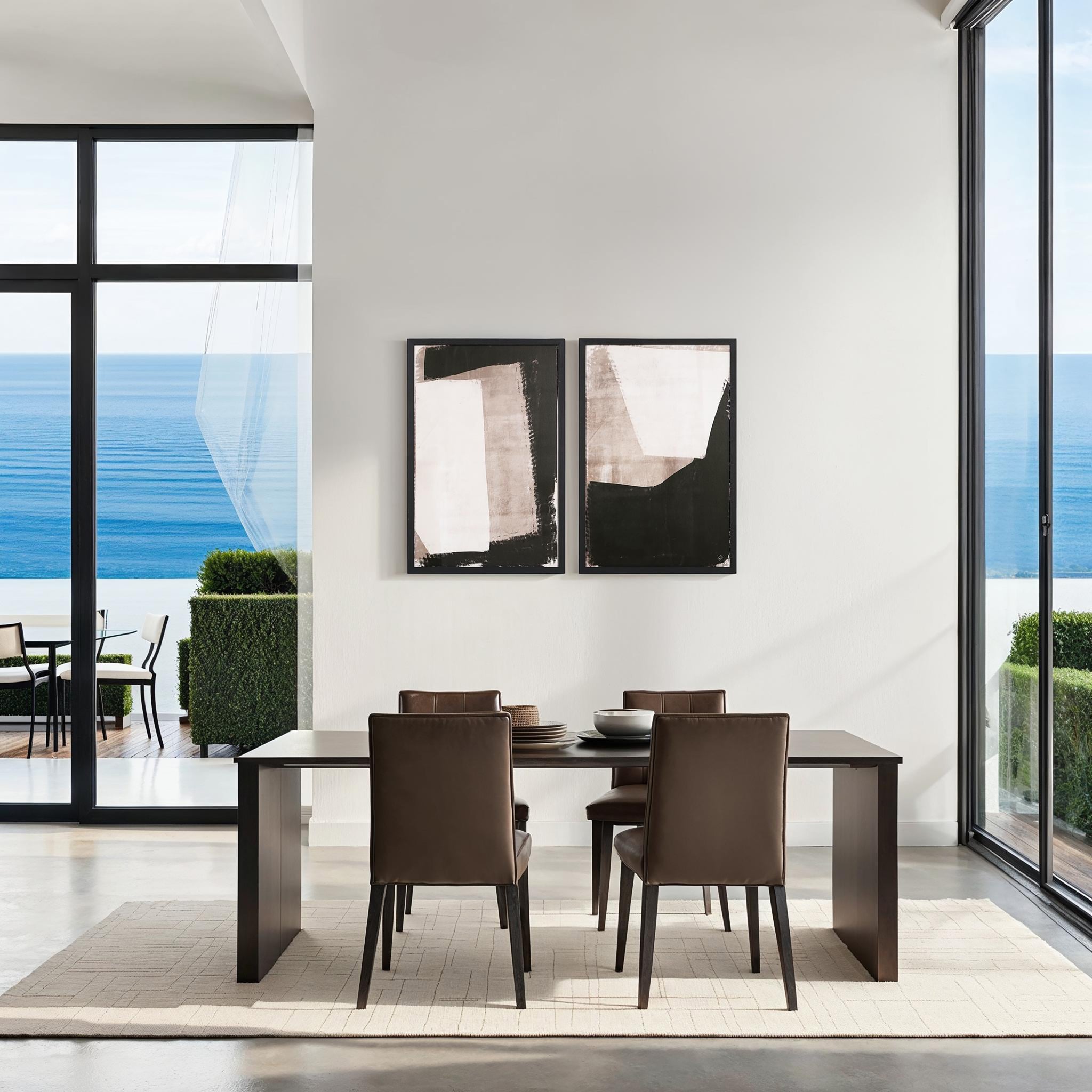 Watson wall decor displayed in a modern dining area with ocean view.