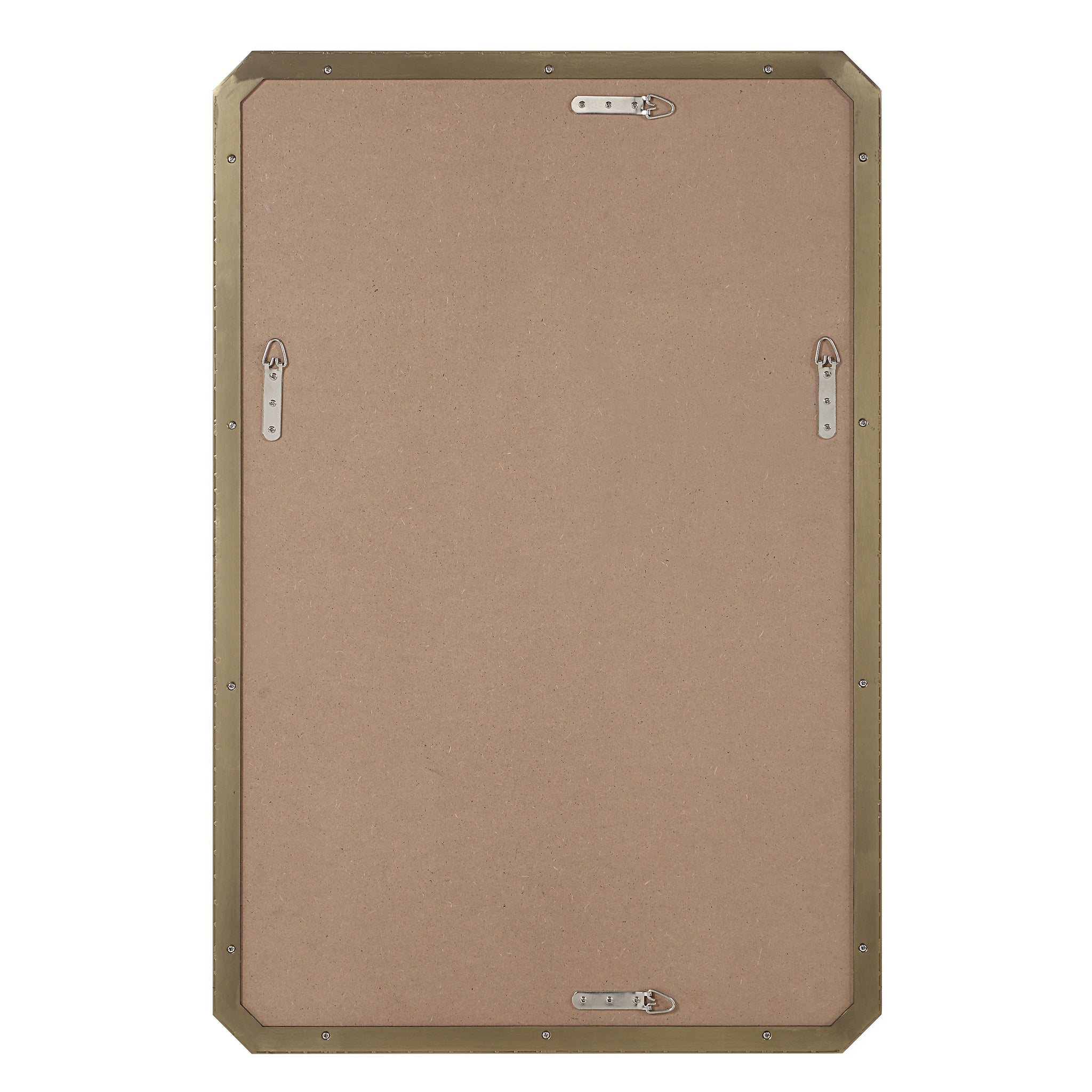 Back view of Nate mirror by Renwil, featuring a brown backing and metal hanging hardware.