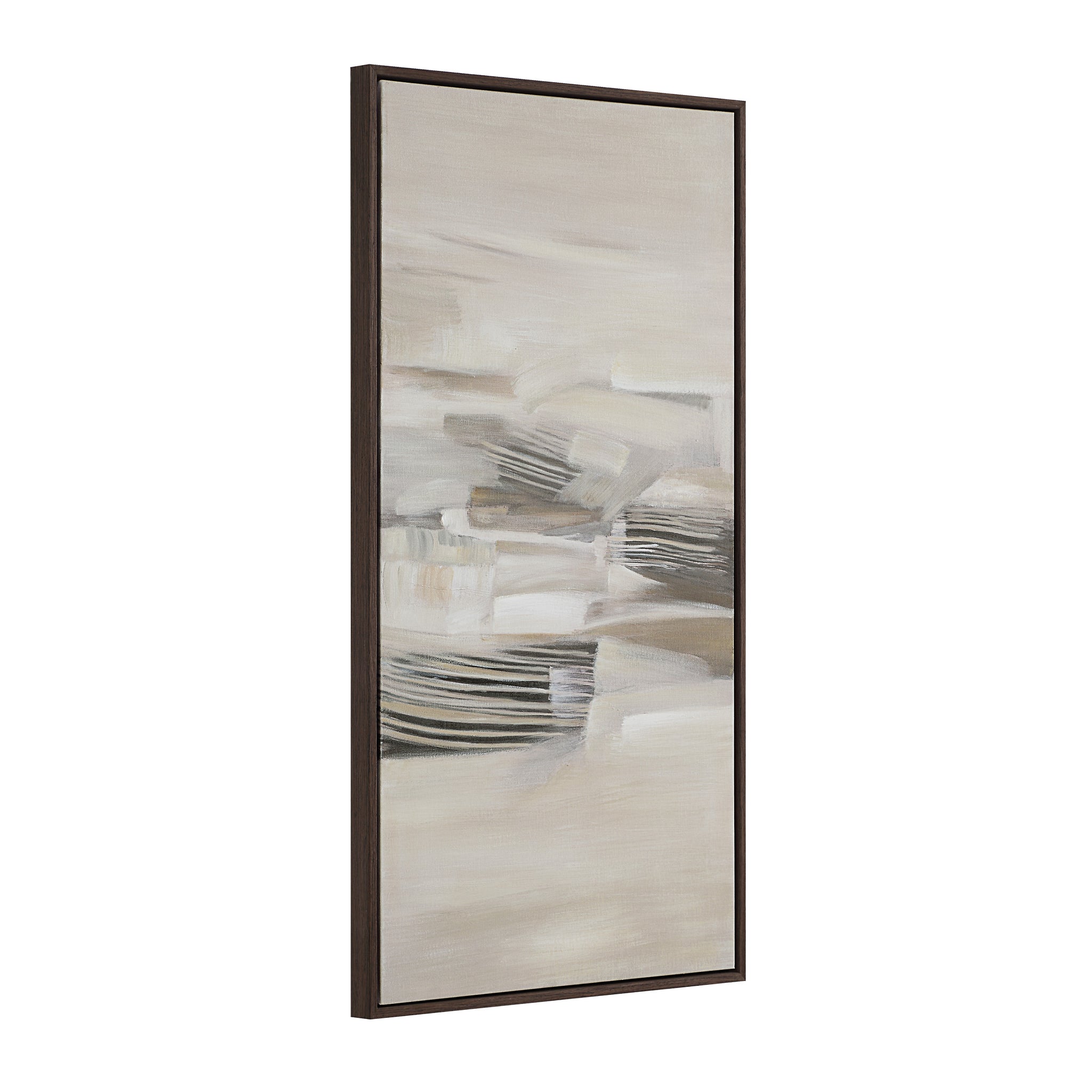 Lux canvas art by Renwil displayed at an angle, showcasing its beige abstract design.