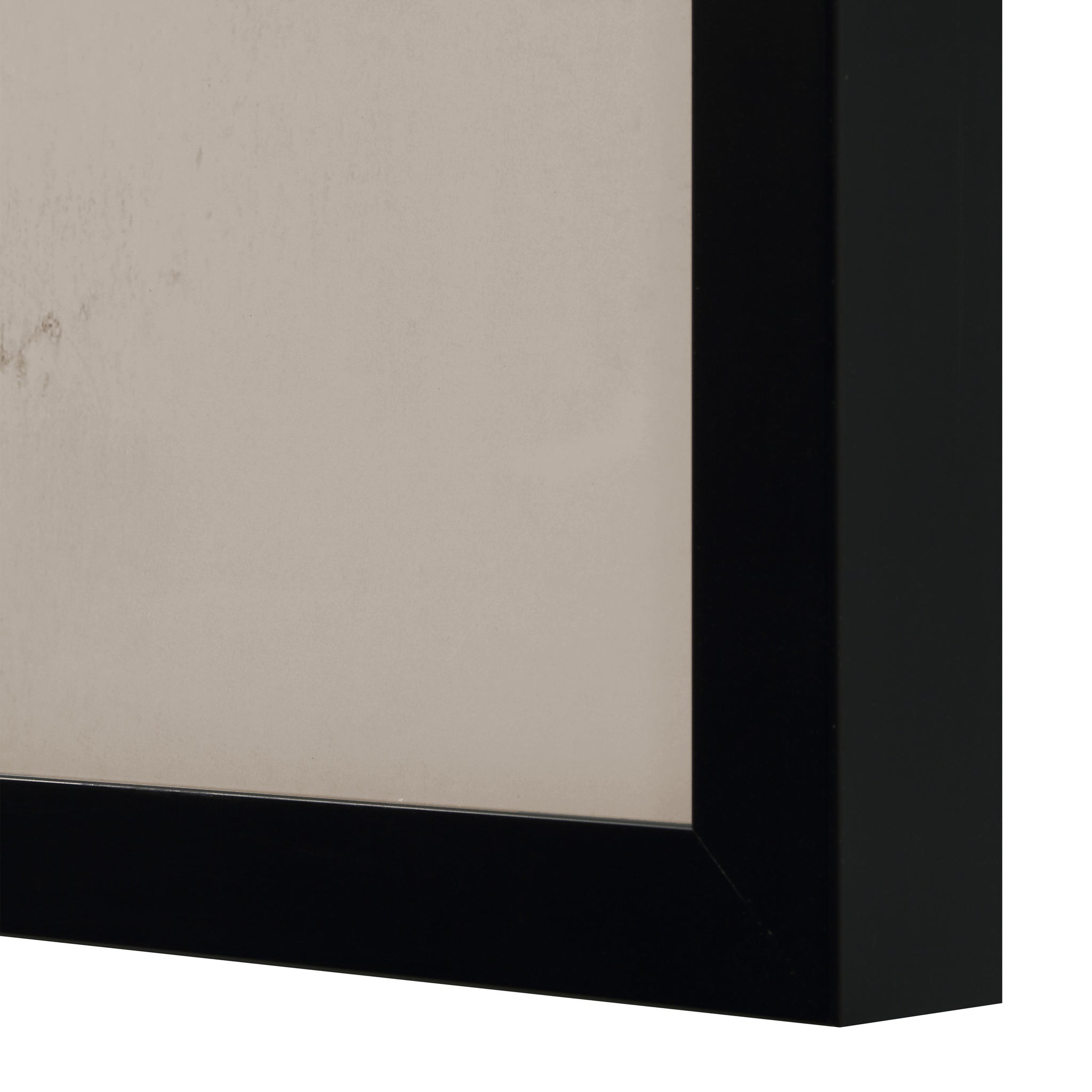 Adeline close-up of a black framed artwork with a soft beige background.