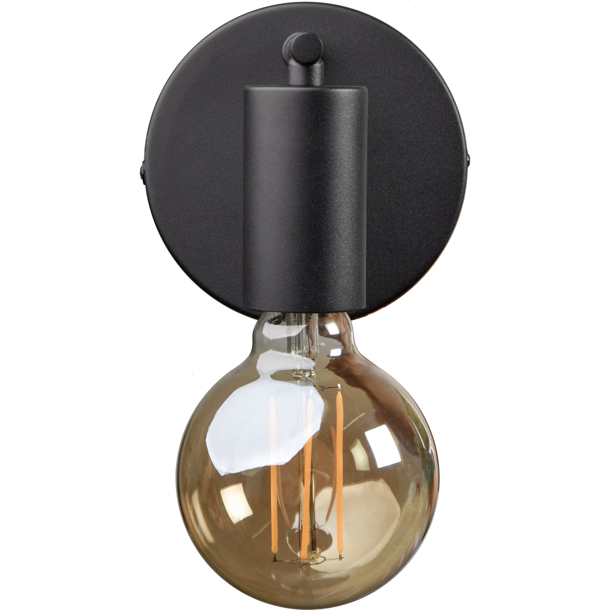 Top view of the Think Wall Sconce showcasing its black finish and glass bulb.