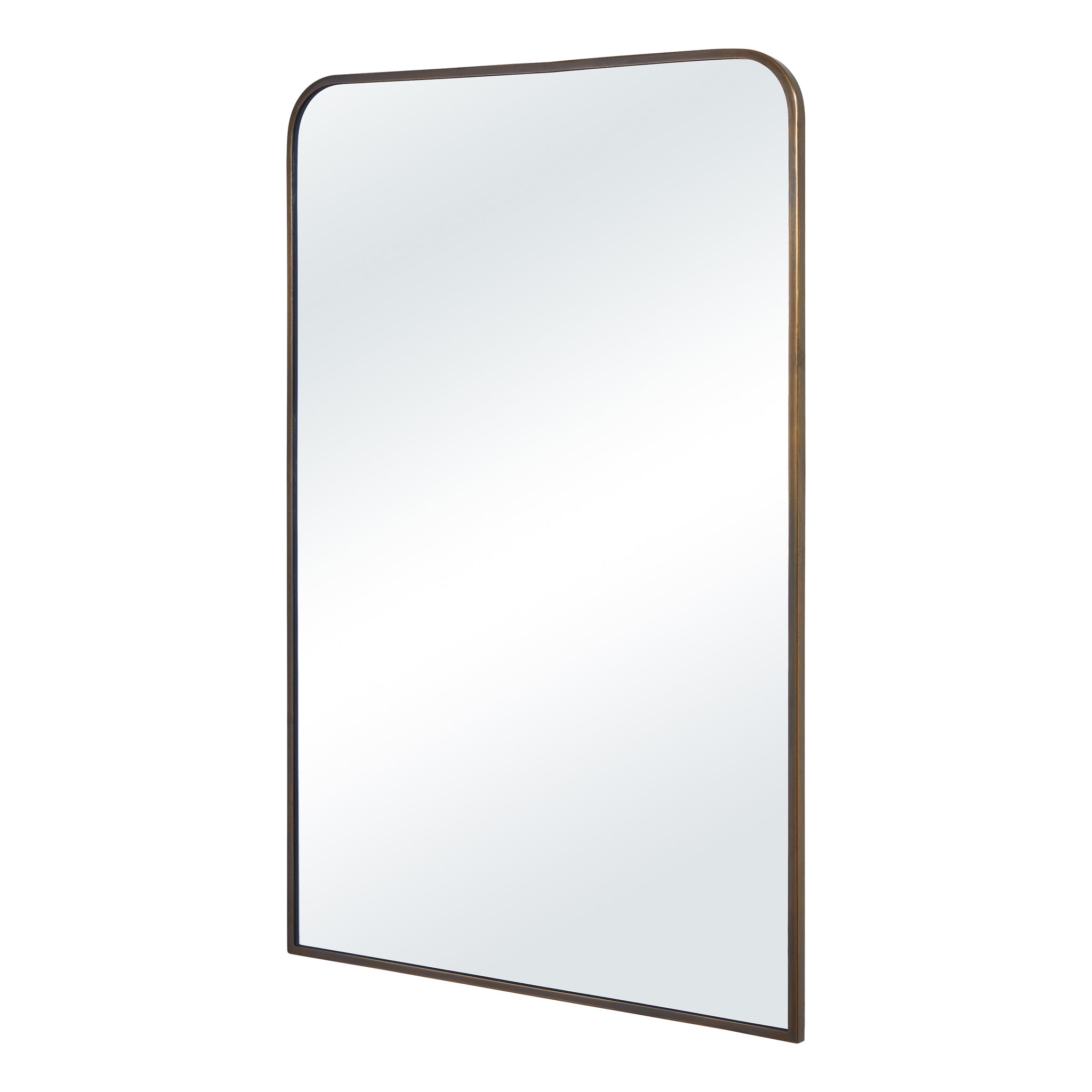 Jackline mirror by Renwil viewed at an angle, featuring a smooth bronze frame and a bright reflective surface.