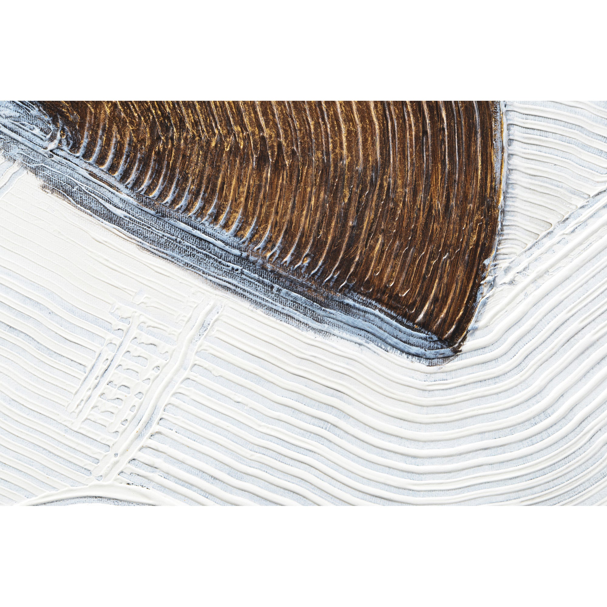 Close-up of Skylab canvas art highlighting the brown half-circle and white textured lines.