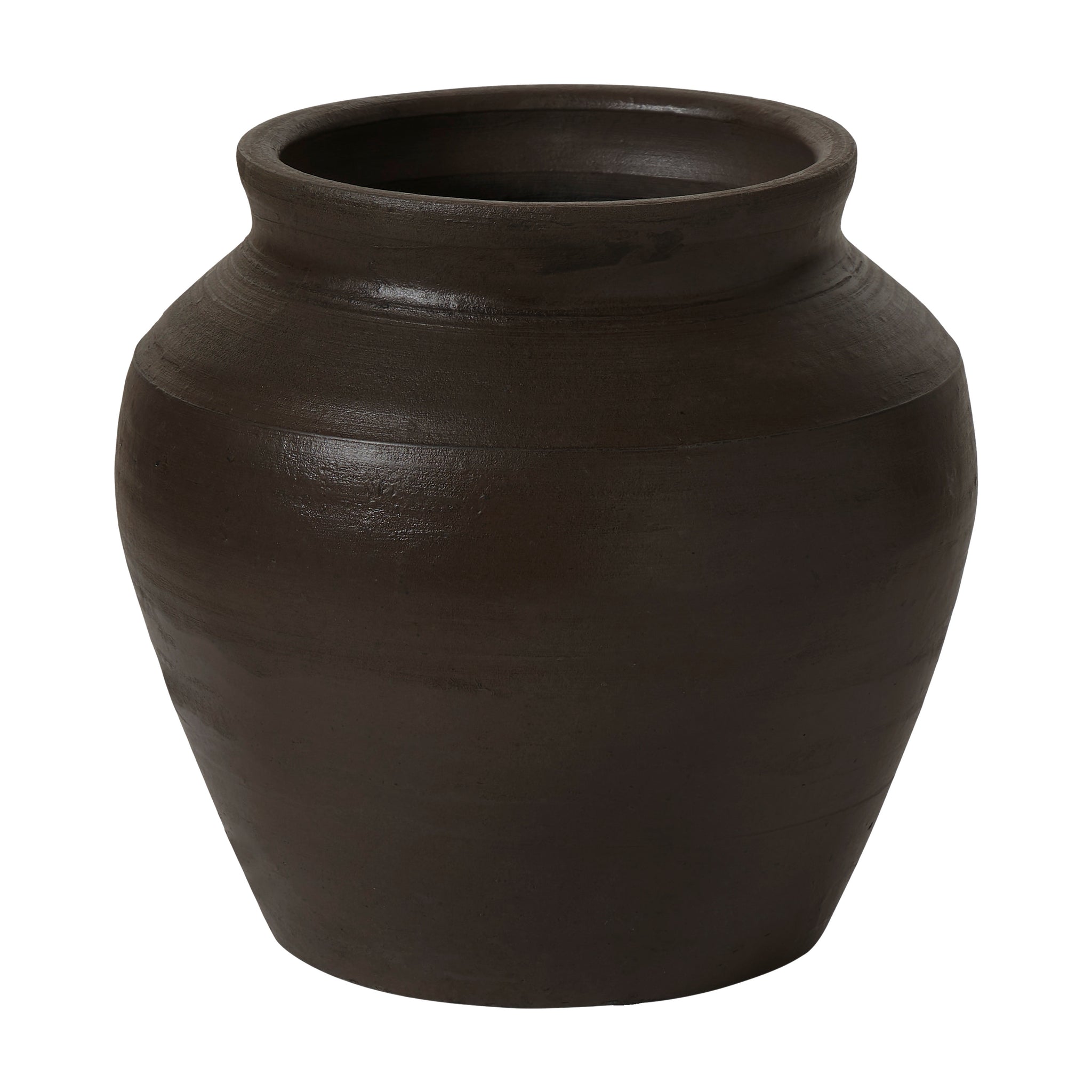 Bondi vase in dark brown ceramic with a rounded shape and smooth texture.
