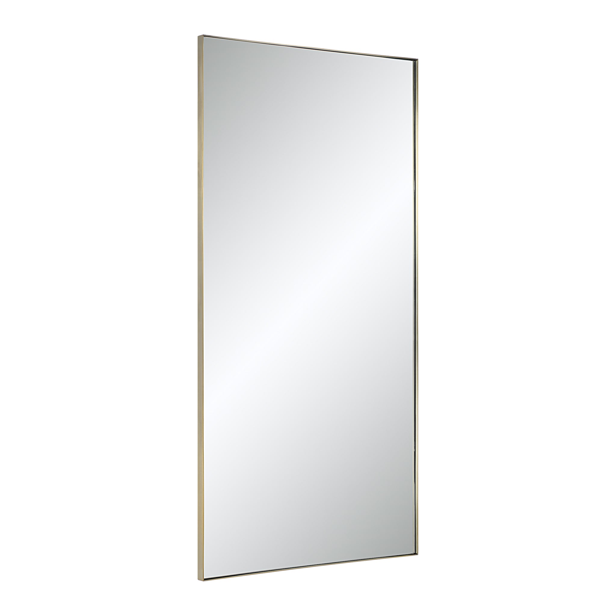 Orrin mirror by Renwil, tall rectangular shape with a silver frame, angled view.