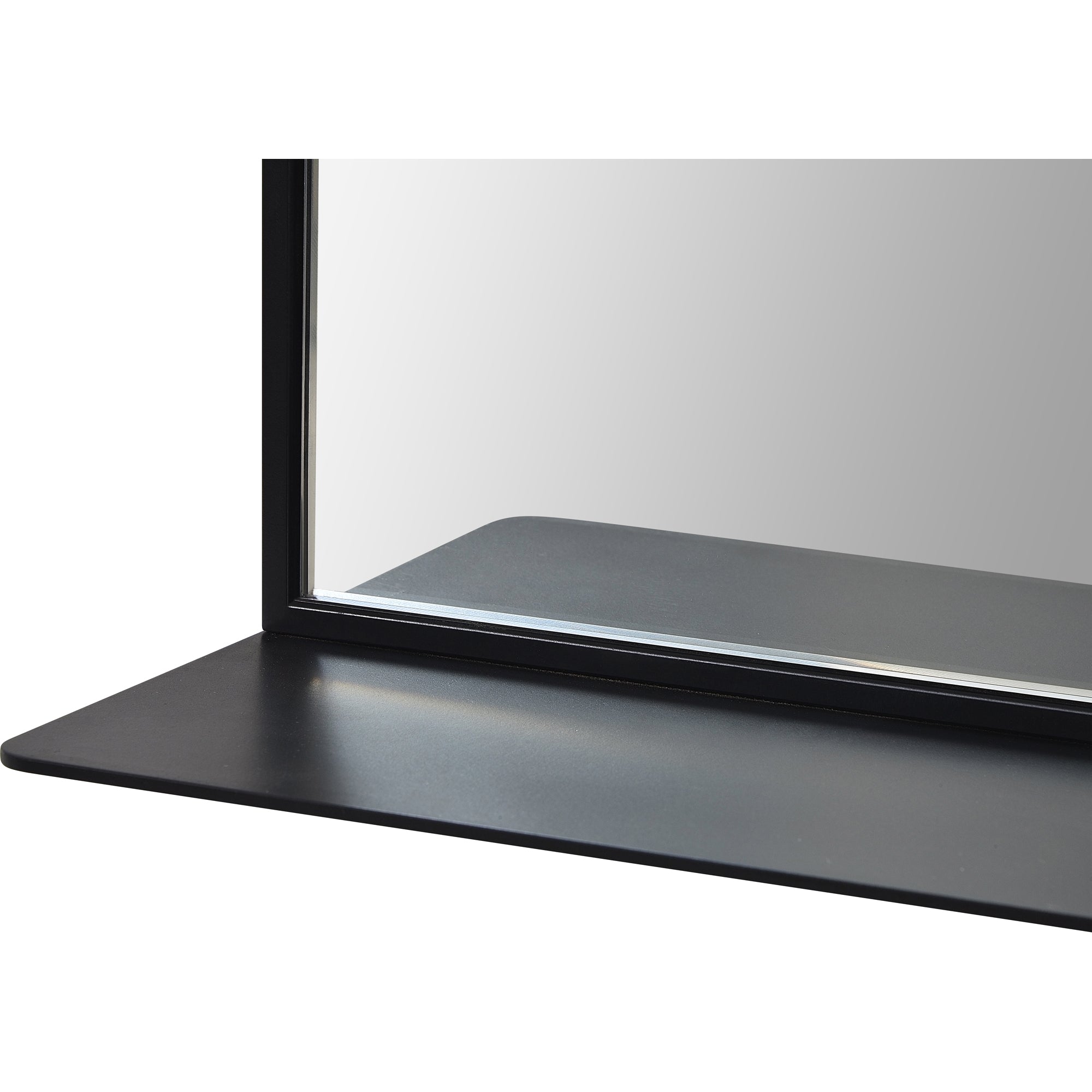 Close-up of the Wearstley Wall Mirror's black base and frame, highlighting the sleek design.