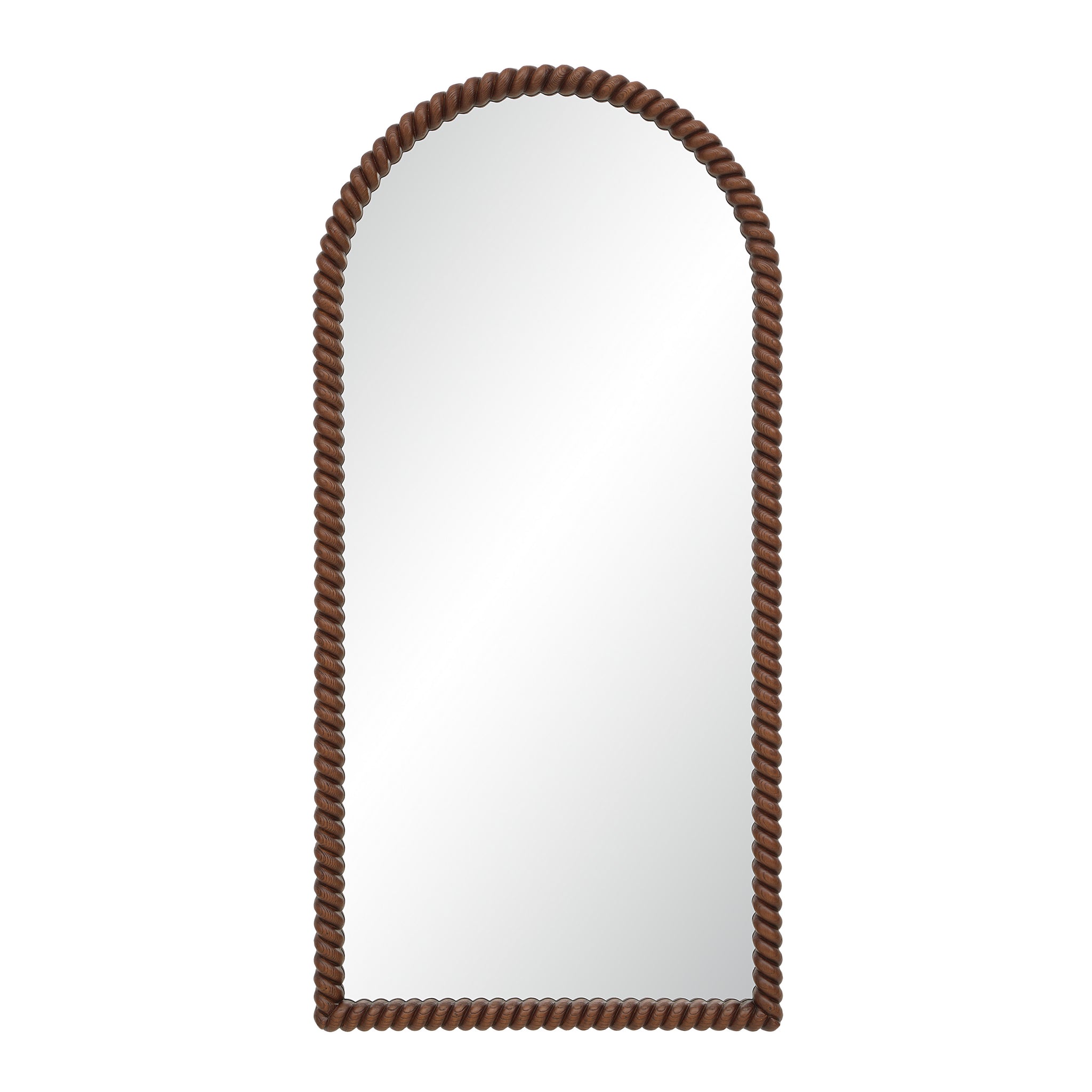 Madiwell mirror with a brown twisted rope frame, arched top, and reflective surface.