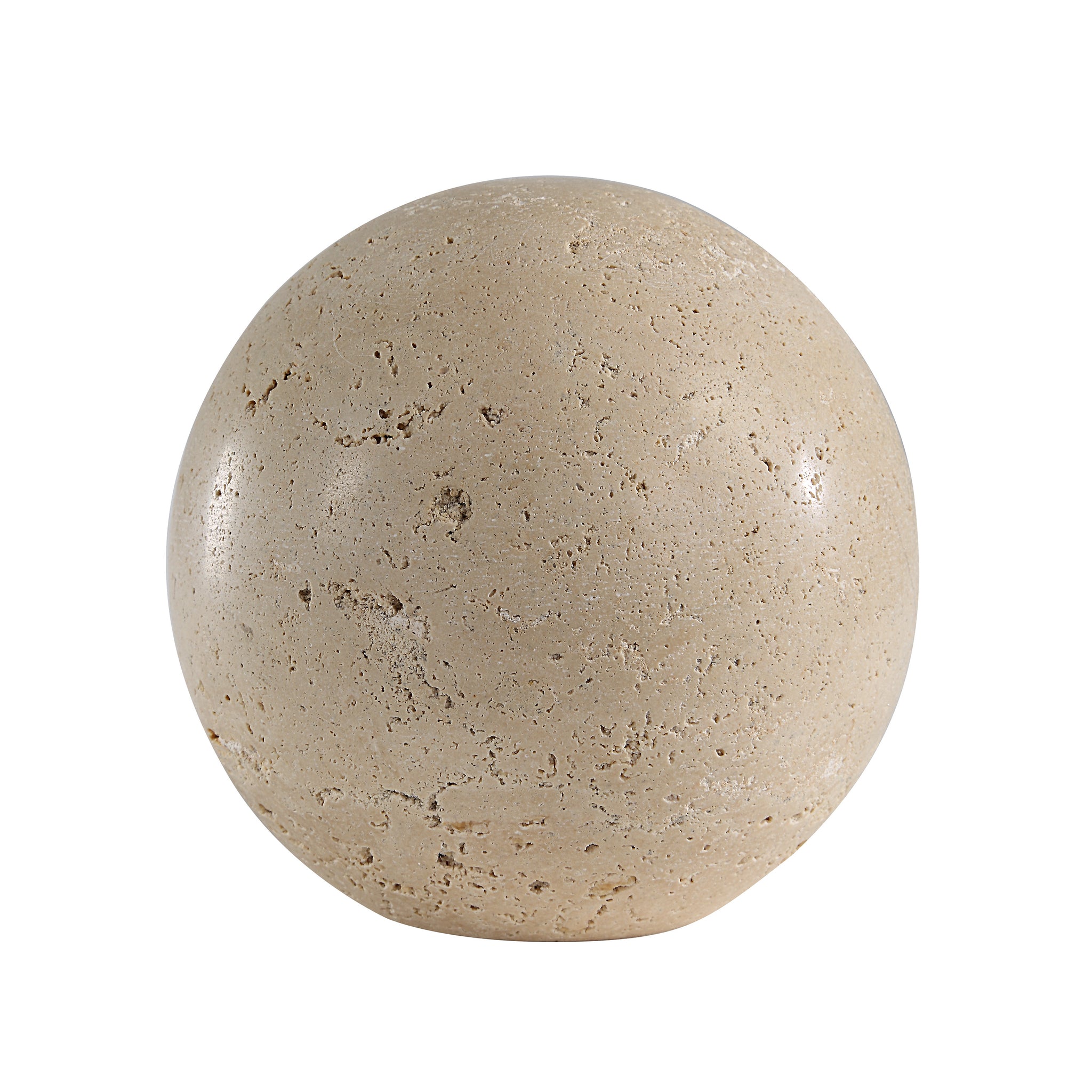 Cereza vase by Renwil, round beige stone vase with a textured surface