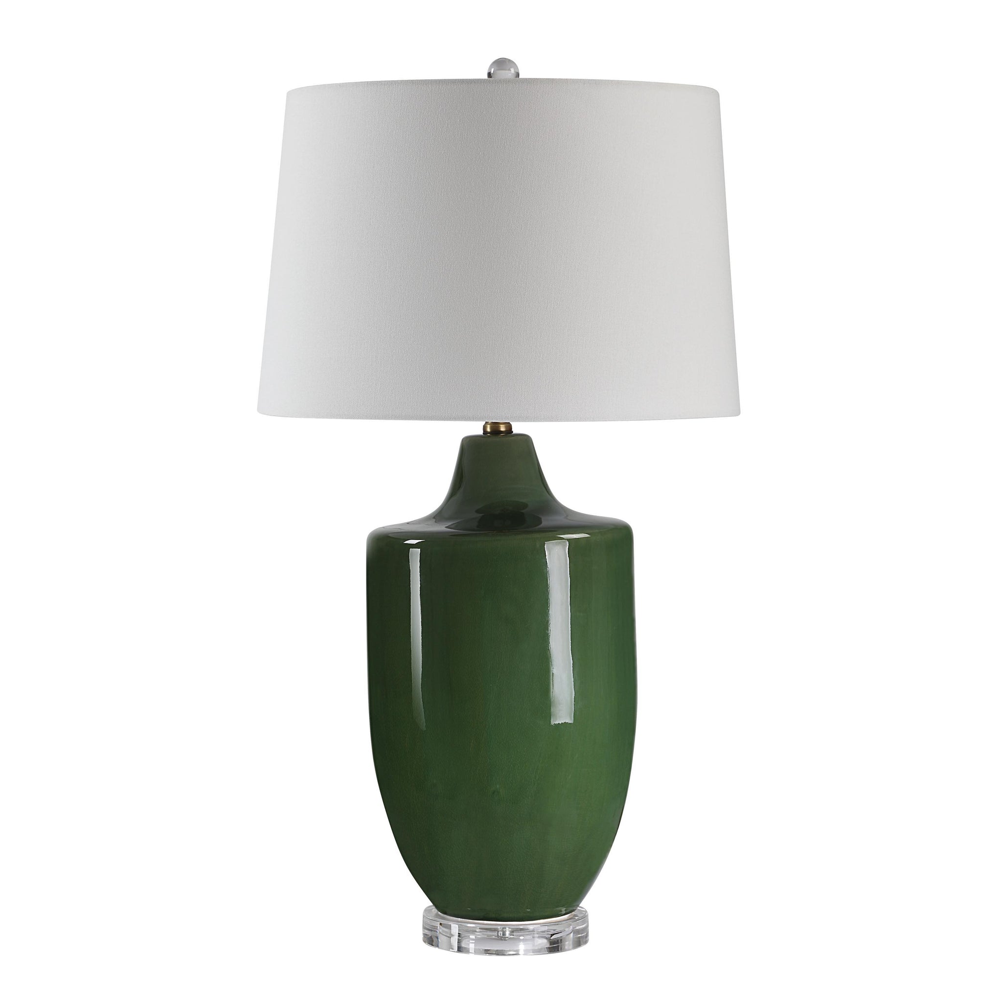 Pesca Table Lamp with green ceramic base and white fabric shade