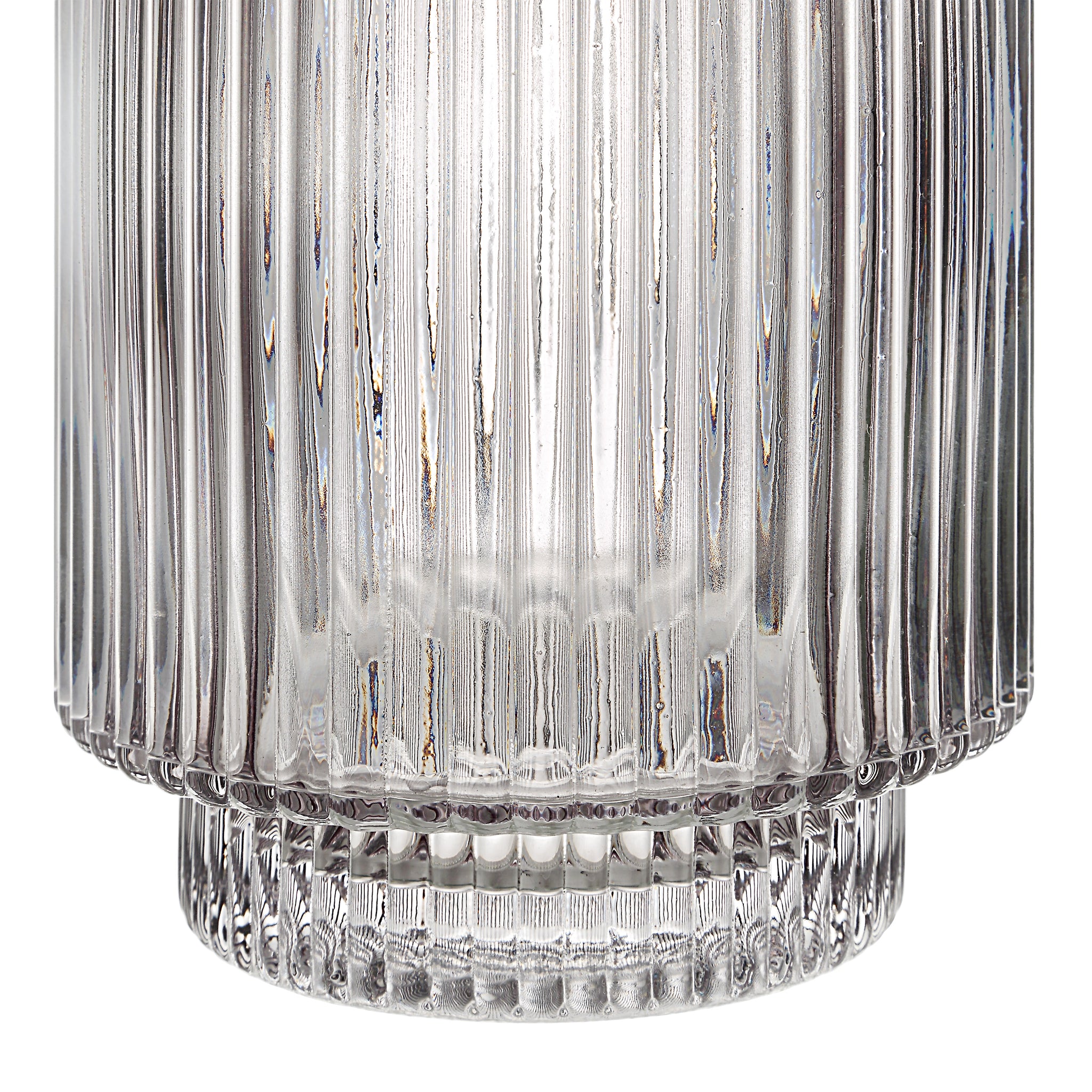 Amiens Indoor Mouth Blown Glass Vase, grey fluted texture with a focus on the base.